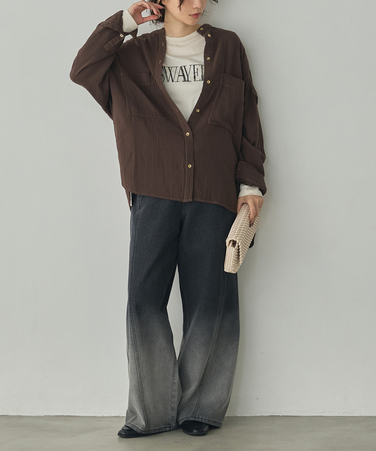 BAND-COLLAR DOUBLE-GAUZE SHIRT