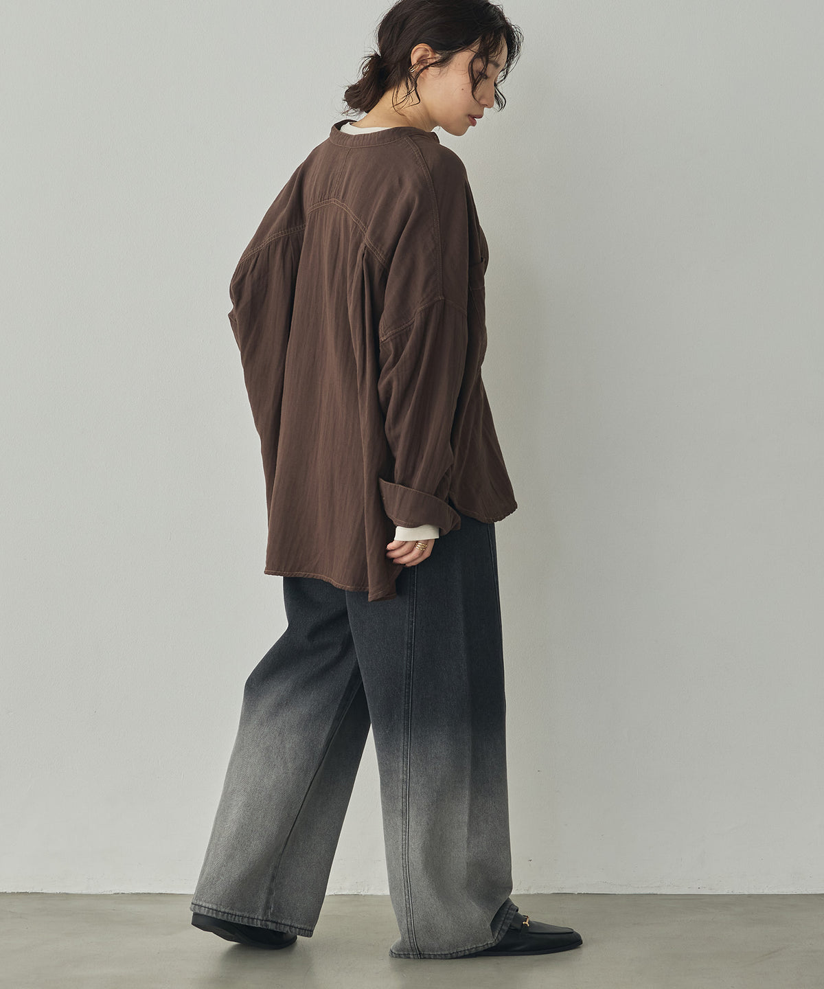 BAND-COLLAR DOUBLE-GAUZE SHIRT