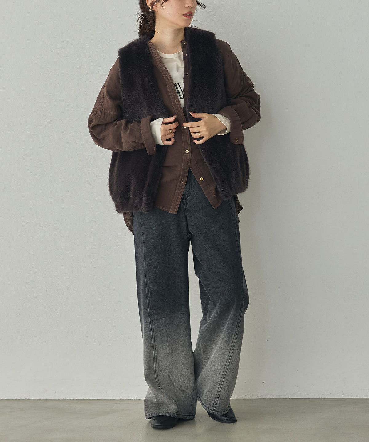BAND-COLLAR DOUBLE-GAUZE SHIRT
