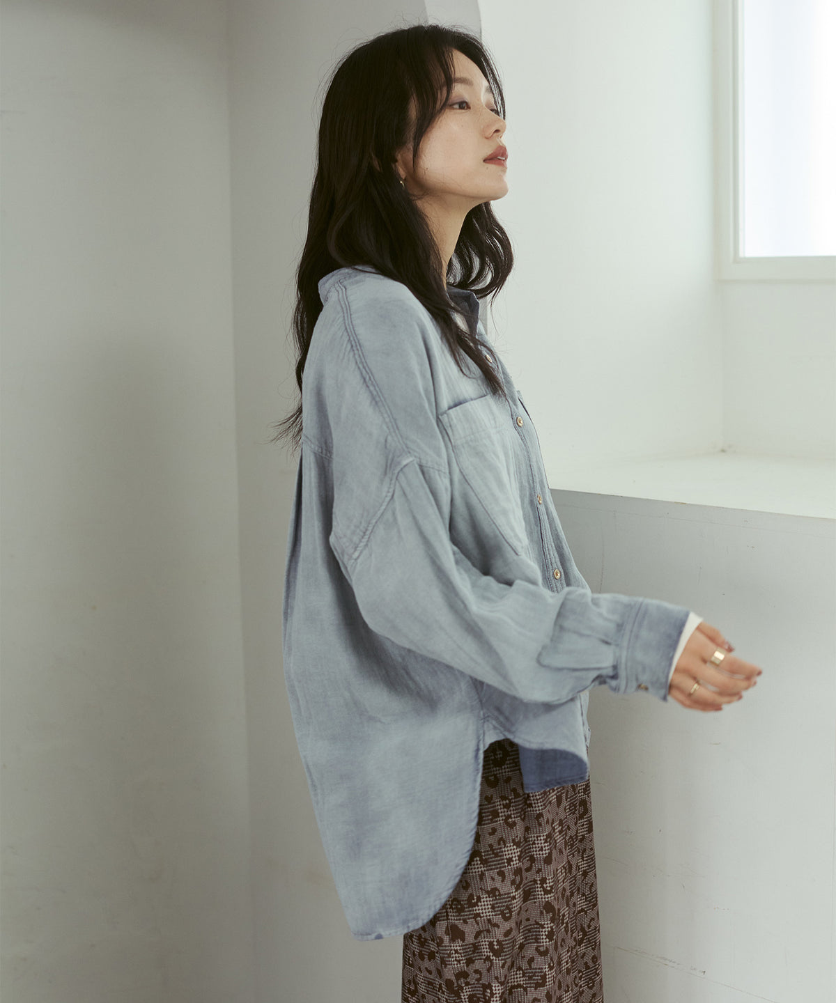BAND-COLLAR DOUBLE-GAUZE SHIRT