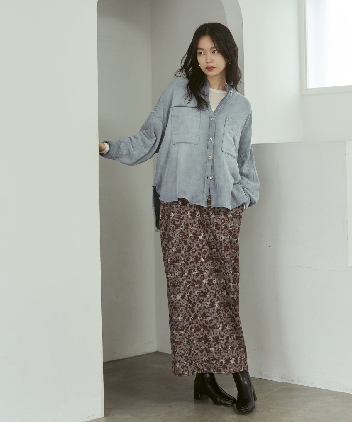 BAND-COLLAR DOUBLE-GAUZE SHIRT