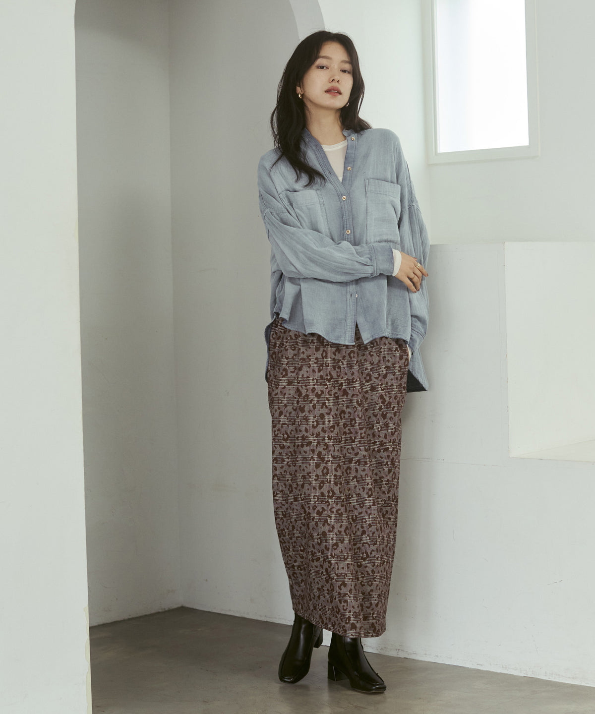 BAND-COLLAR DOUBLE-GAUZE SHIRT