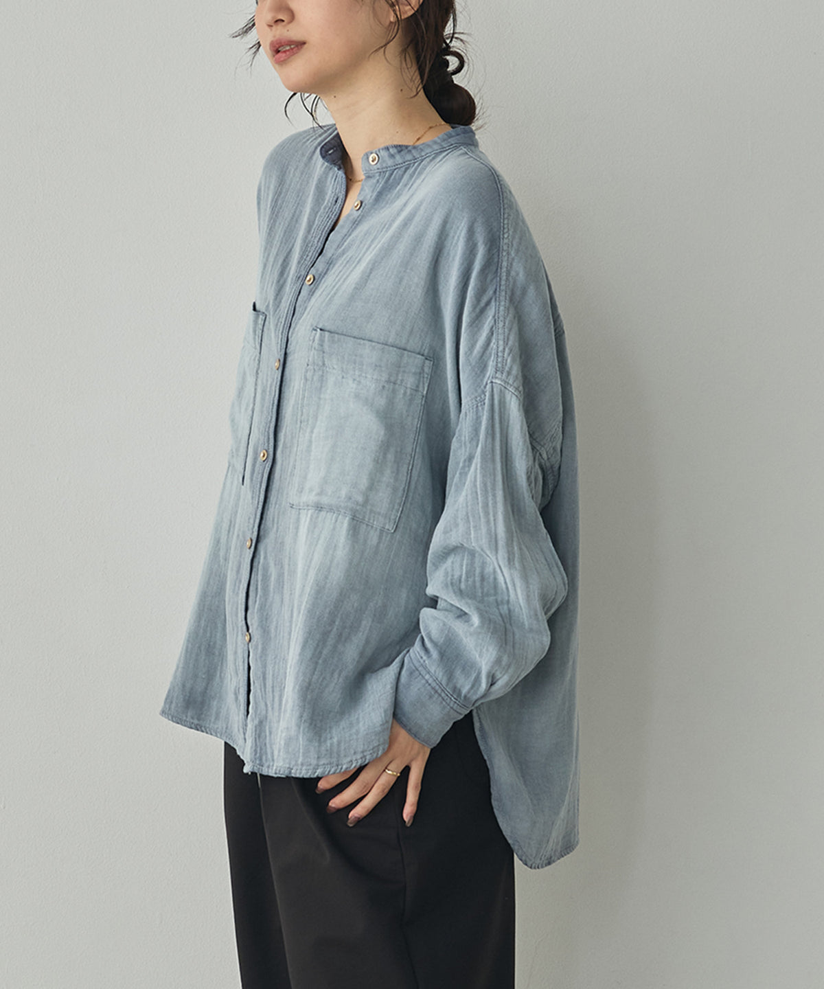 BAND-COLLAR DOUBLE-GAUZE SHIRT