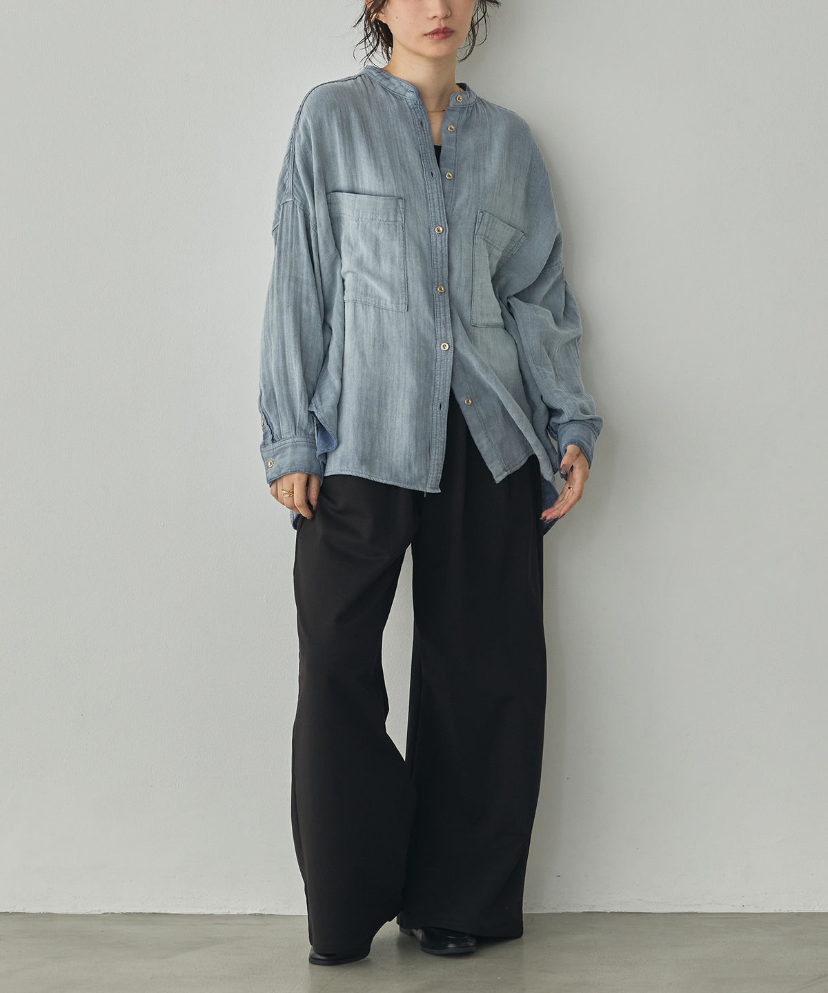 BAND-COLLAR DOUBLE-GAUZE SHIRT