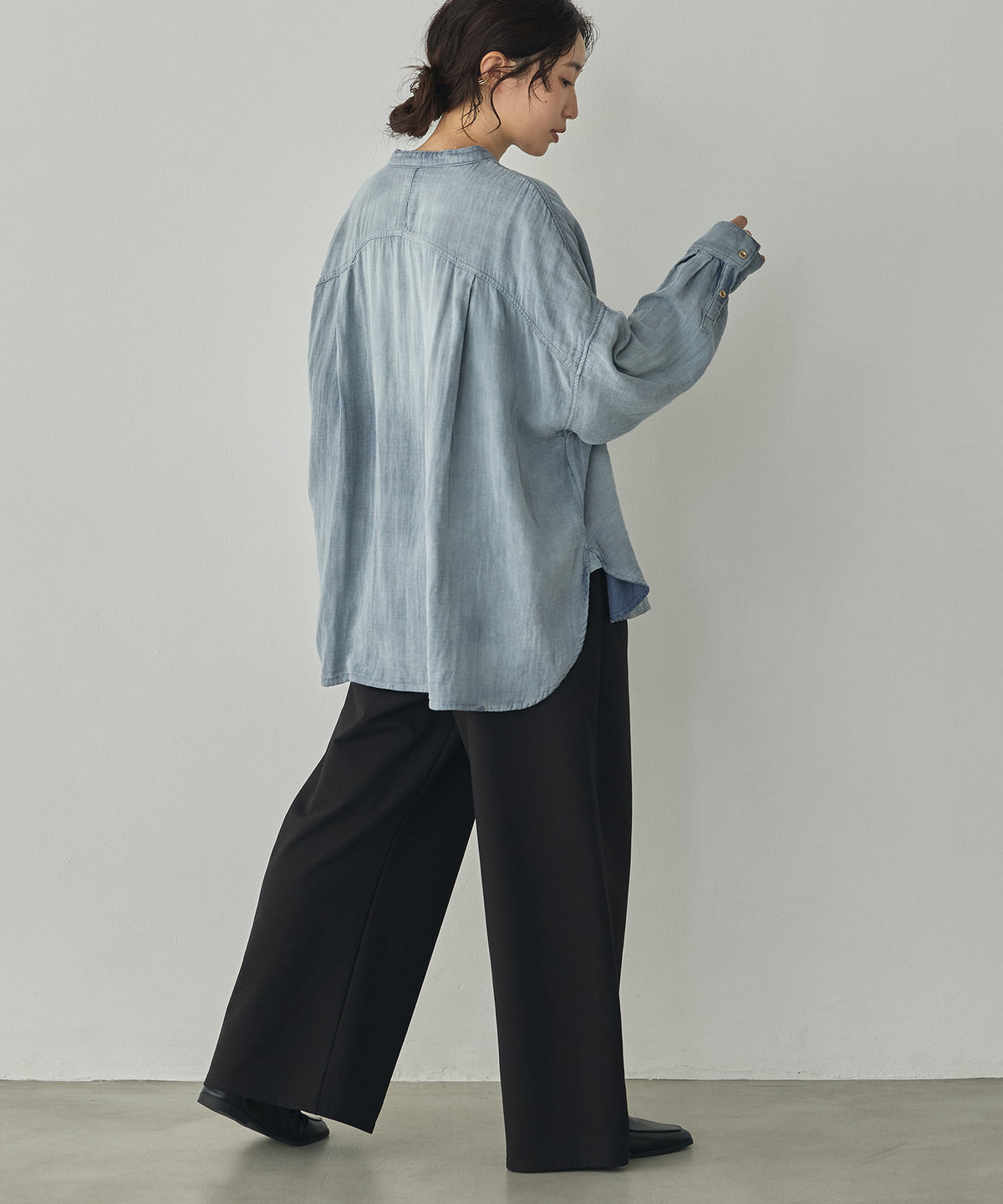 BAND-COLLAR DOUBLE-GAUZE SHIRT