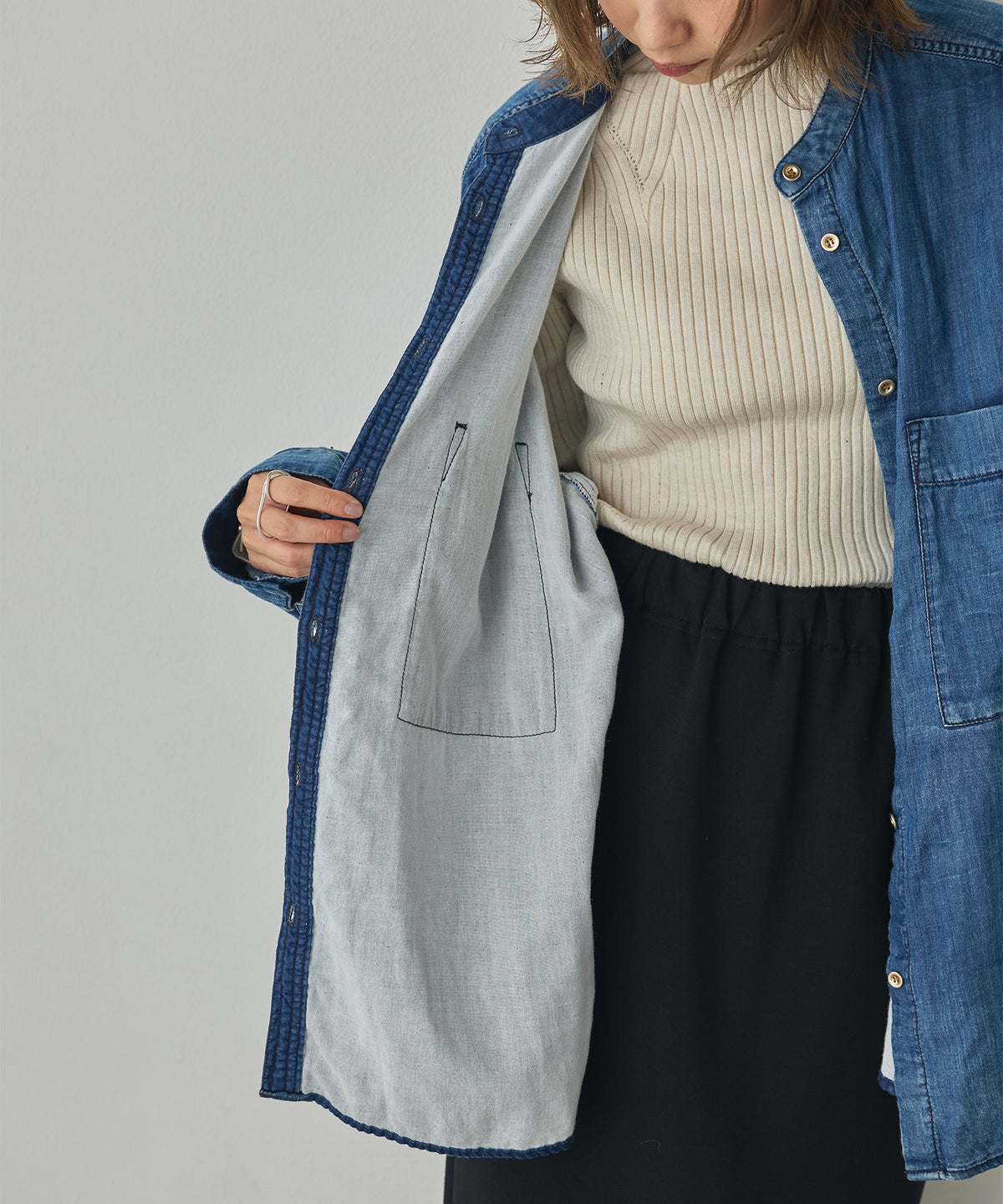 BAND-COLLAR DOUBLE-GAUZE SHIRT