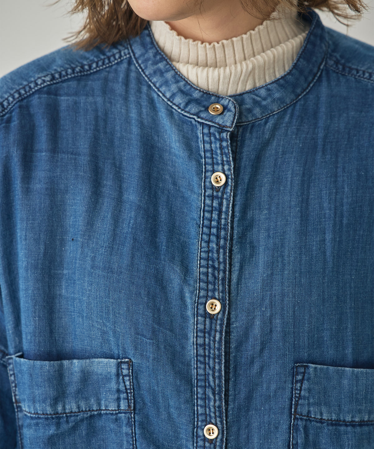 BAND-COLLAR DOUBLE-GAUZE SHIRT