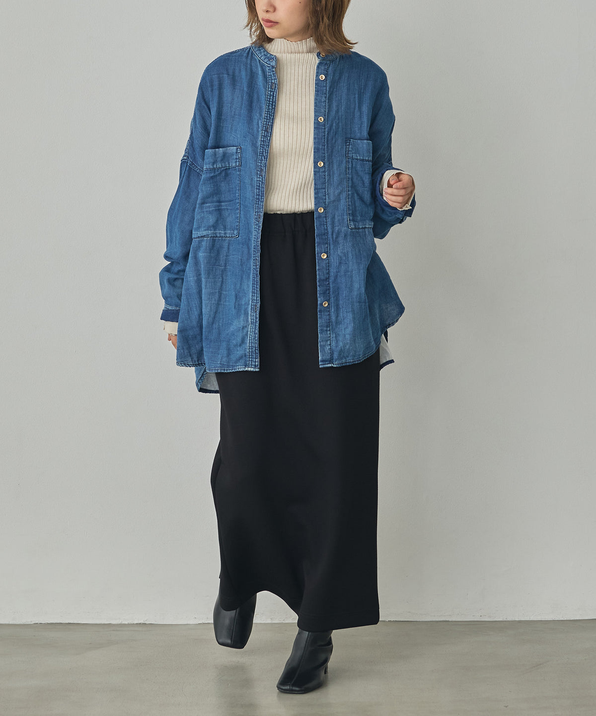 BAND-COLLAR DOUBLE-GAUZE SHIRT