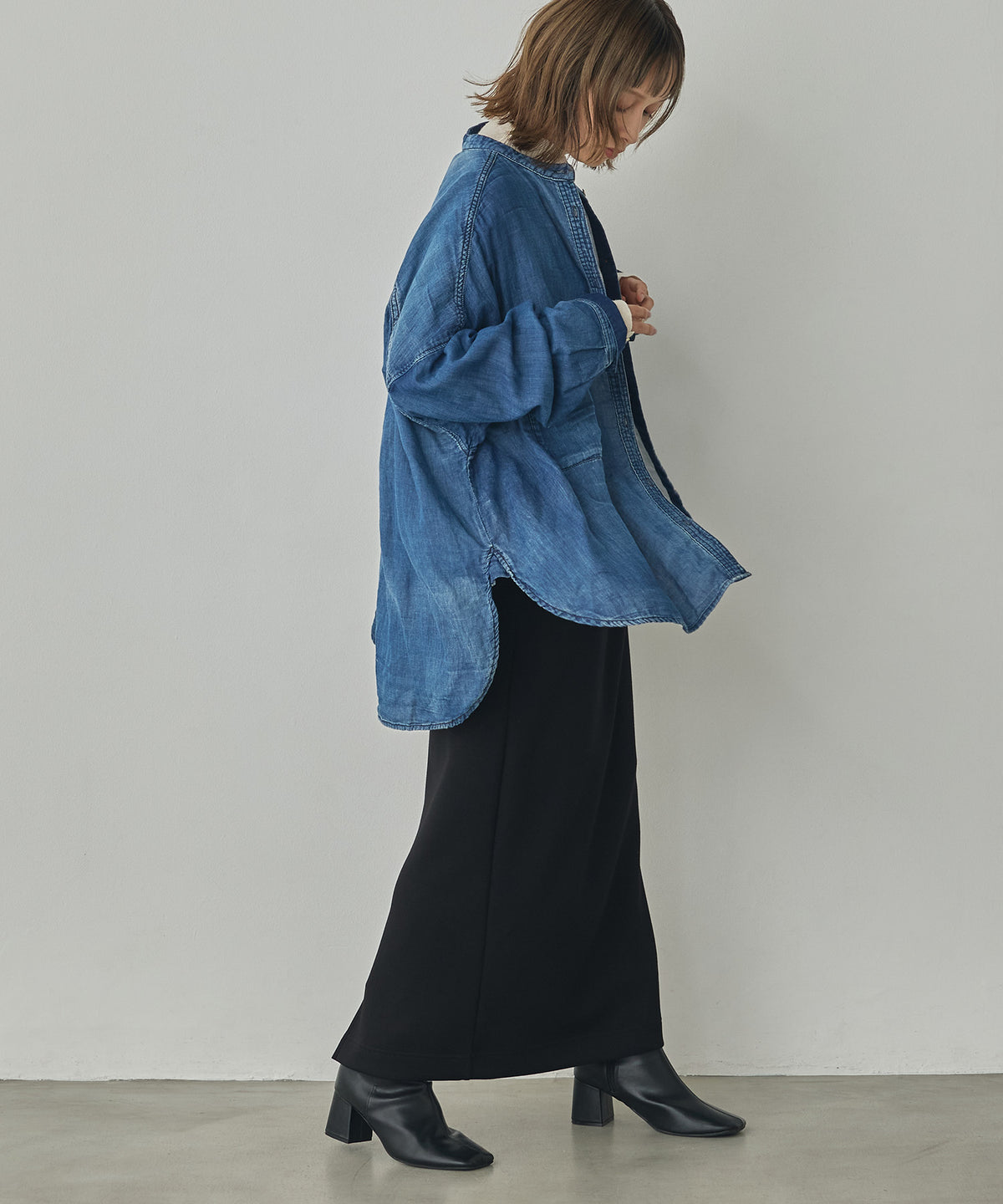 BAND-COLLAR DOUBLE-GAUZE SHIRT