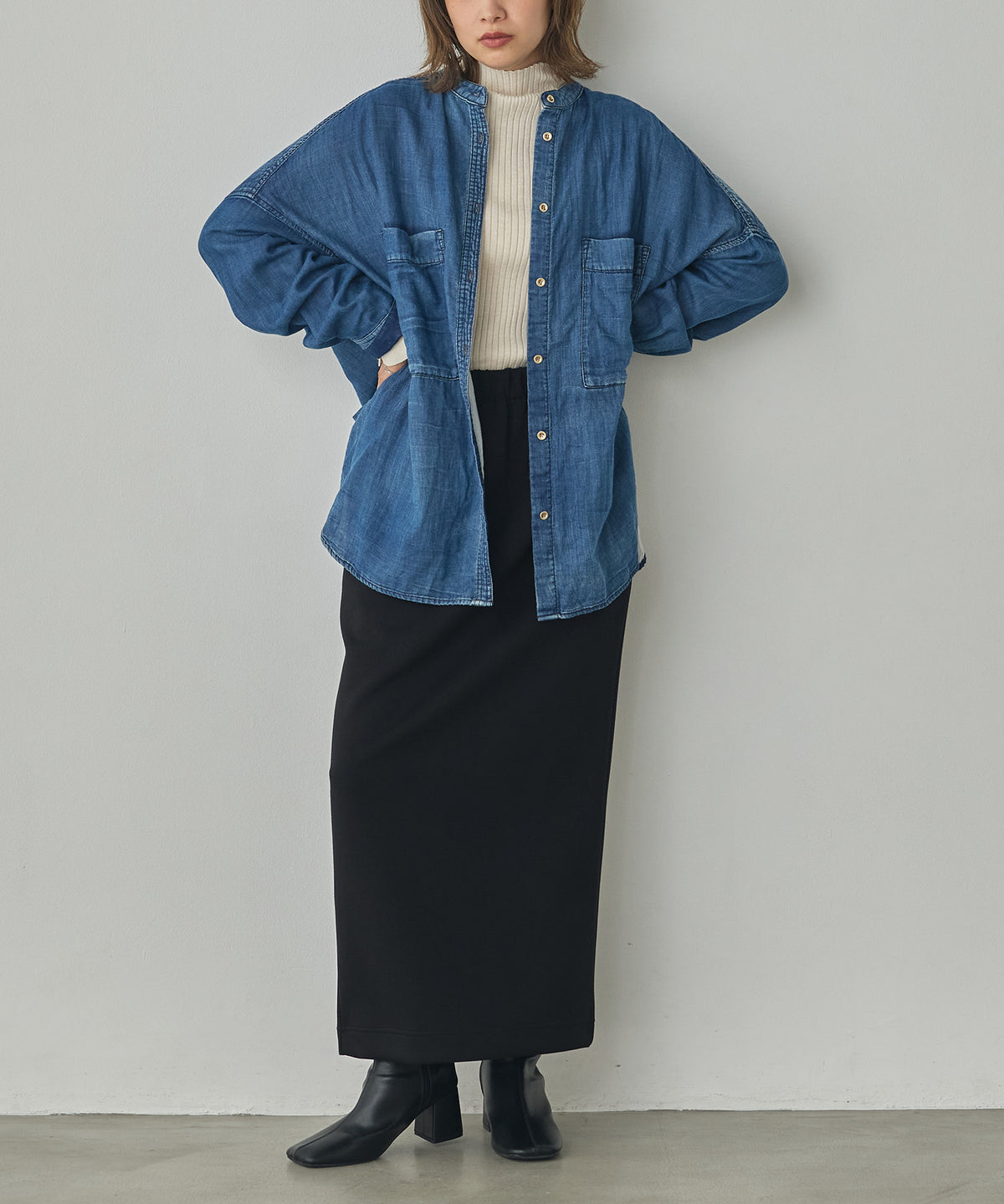 BAND-COLLAR DOUBLE-GAUZE SHIRT