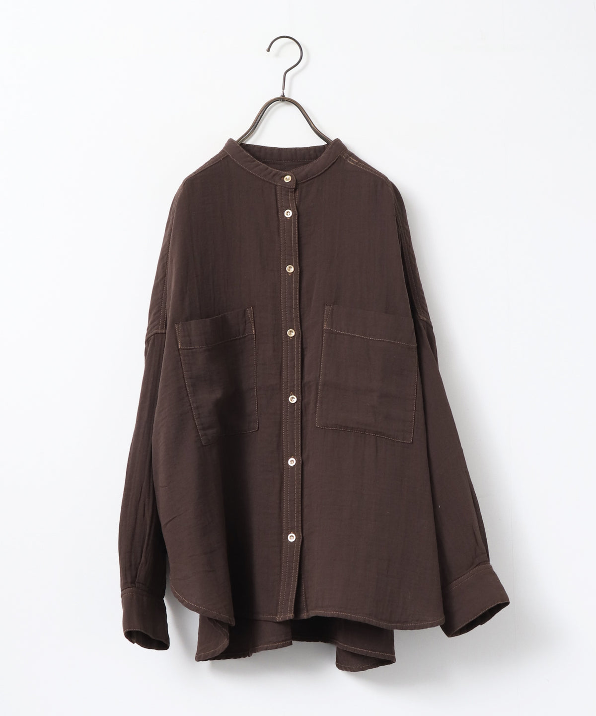 BAND-COLLAR DOUBLE-GAUZE SHIRT