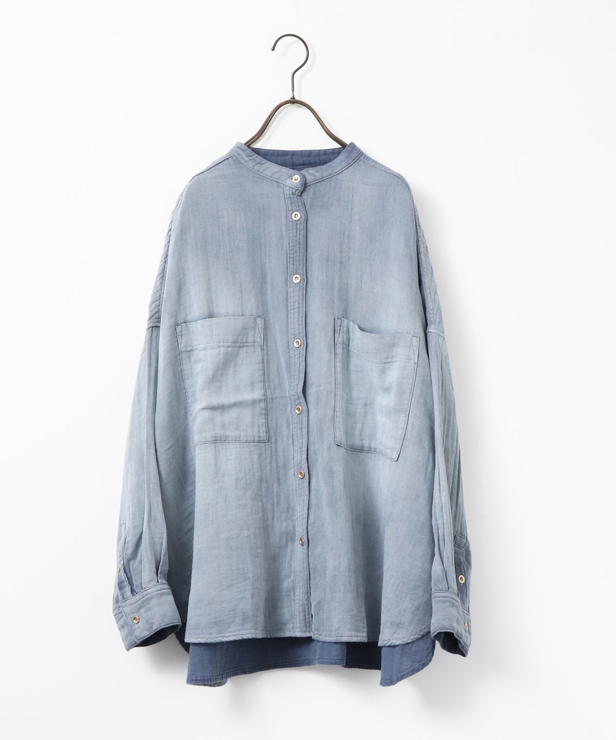 BAND-COLLAR DOUBLE-GAUZE SHIRT