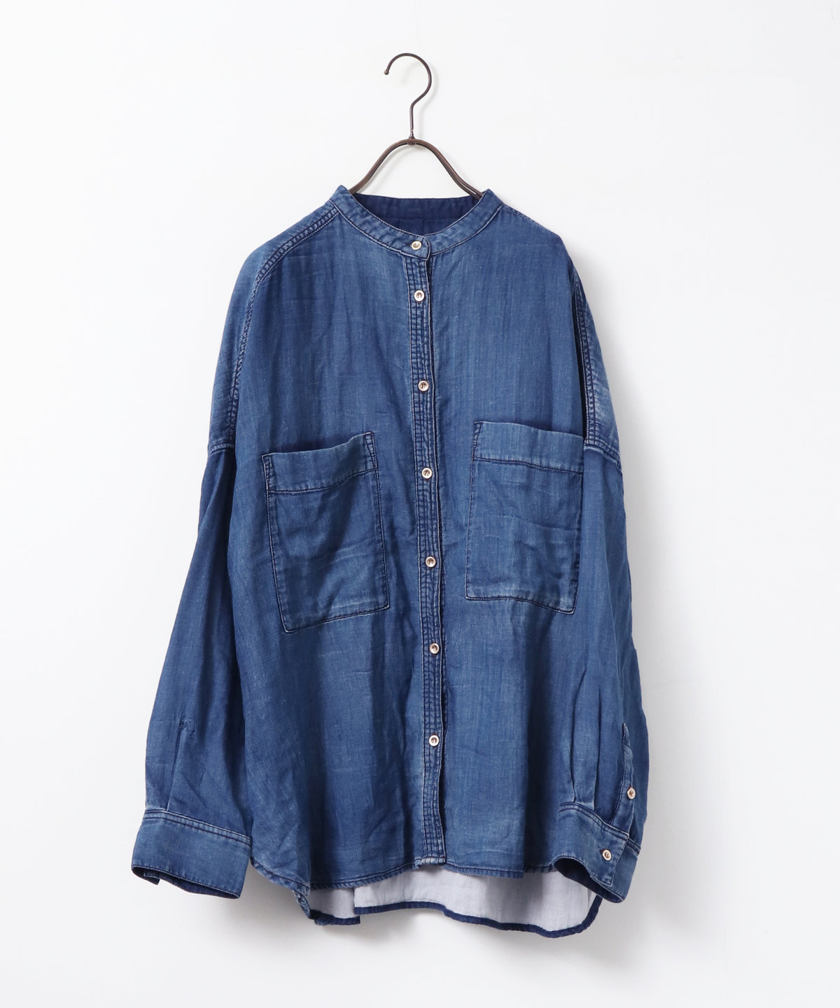 BAND-COLLAR DOUBLE-GAUZE SHIRT