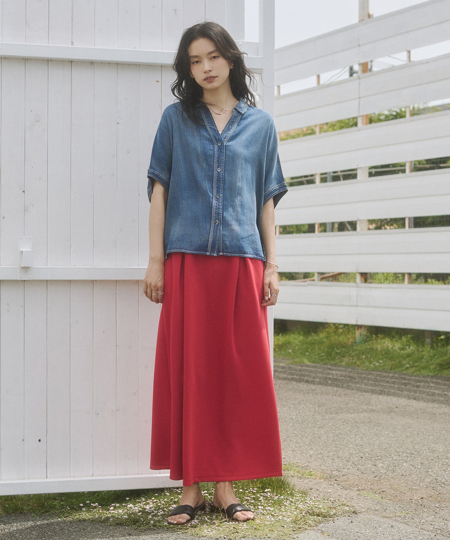 [PRE-ORDER]SHEER DENIM SHORT-SLEEVE SKIPPER SHIRT