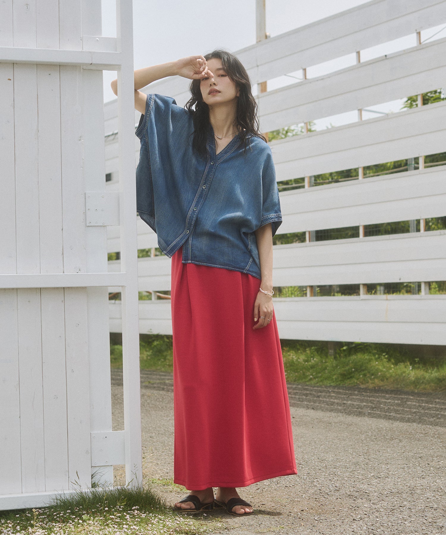 [PRE-ORDER]SHEER DENIM SHORT-SLEEVE SKIPPER SHIRT