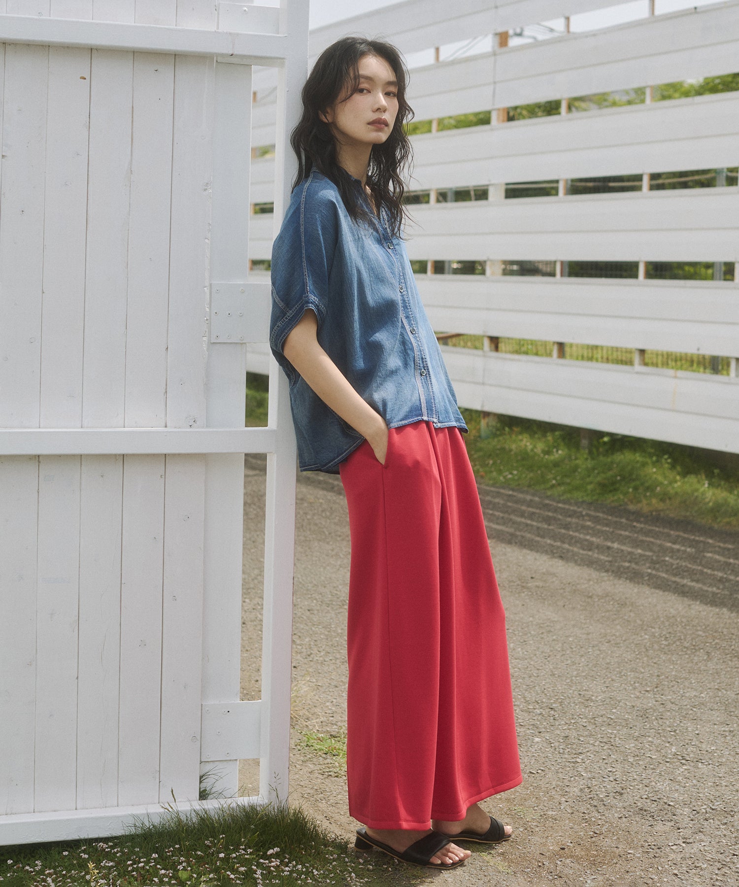 [PRE-ORDER]SHEER DENIM SHORT-SLEEVE SKIPPER SHIRT