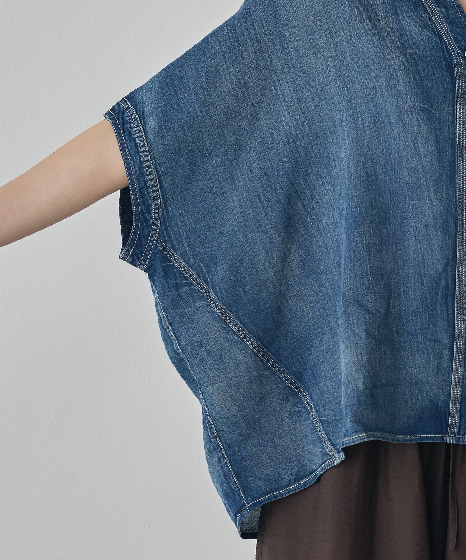 [PRE-ORDER]SHEER DENIM SHORT-SLEEVE SKIPPER SHIRT