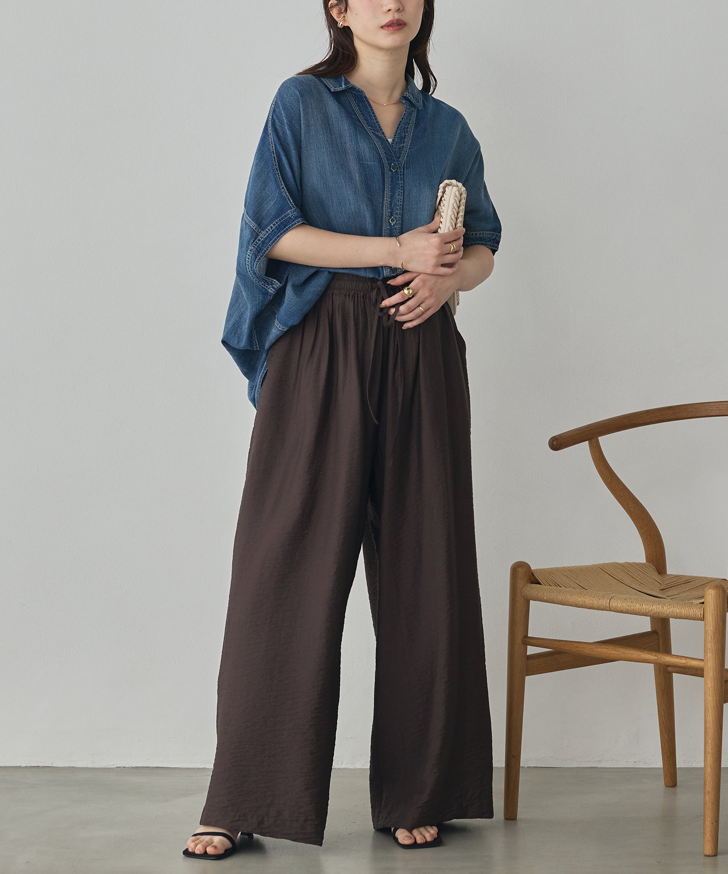 [PRE-ORDER]SHEER DENIM SHORT-SLEEVE SKIPPER SHIRT