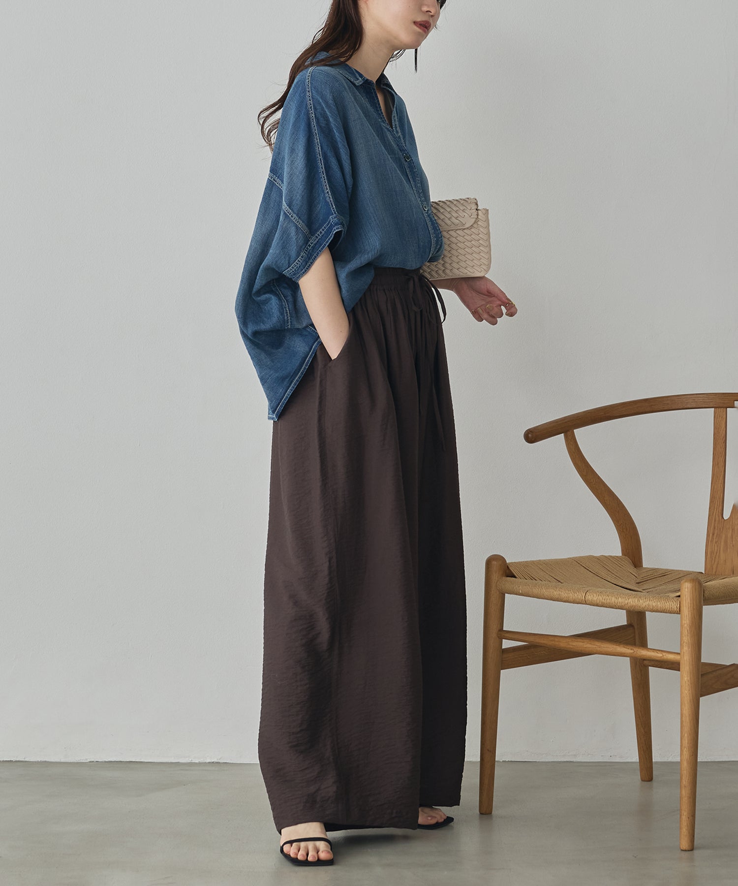 [PRE-ORDER]SHEER DENIM SHORT-SLEEVE SKIPPER SHIRT