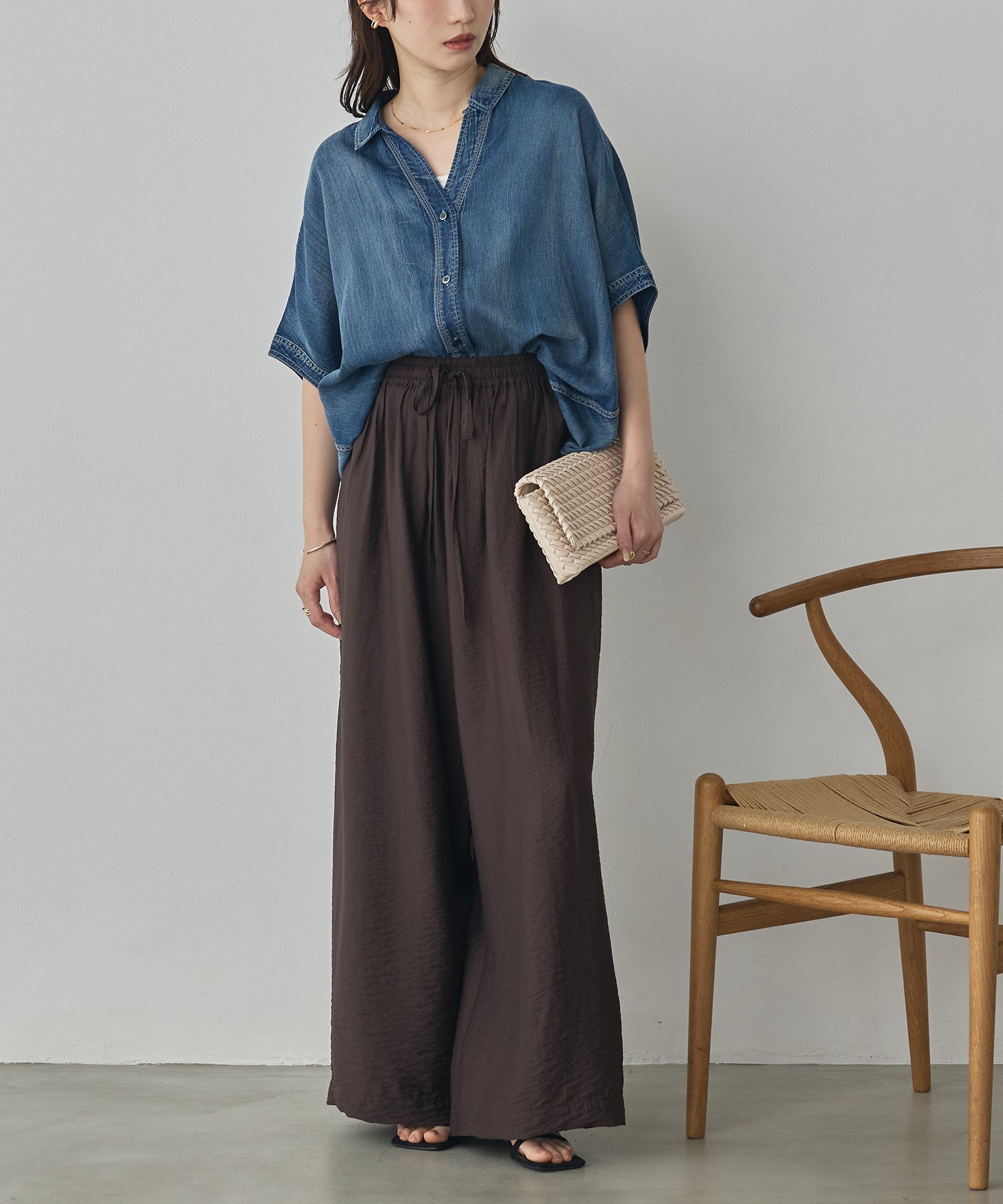 [PRE-ORDER]SHEER DENIM SHORT-SLEEVE SKIPPER SHIRT