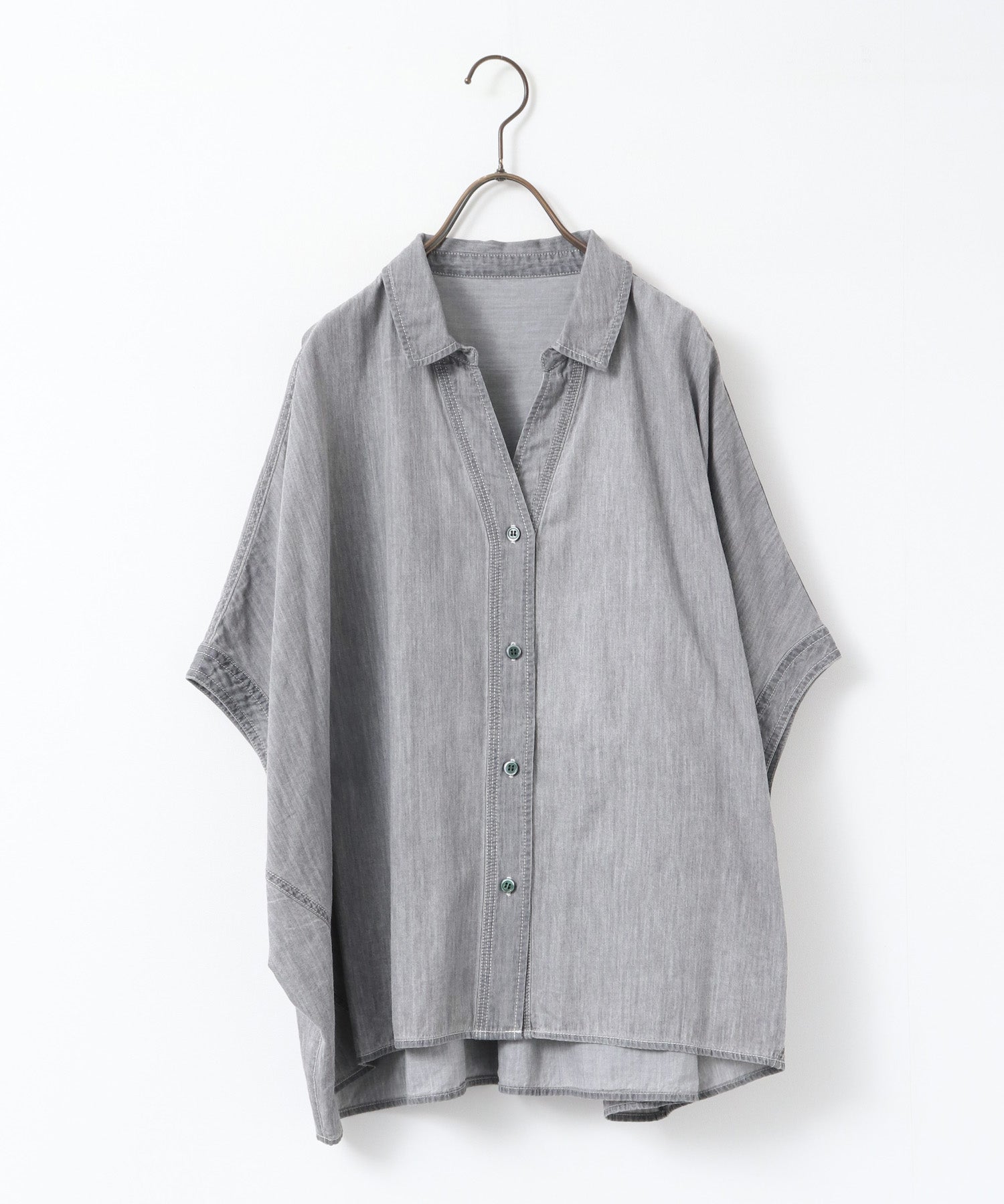 [PRE-ORDER]SHEER DENIM SHORT-SLEEVE SKIPPER SHIRT