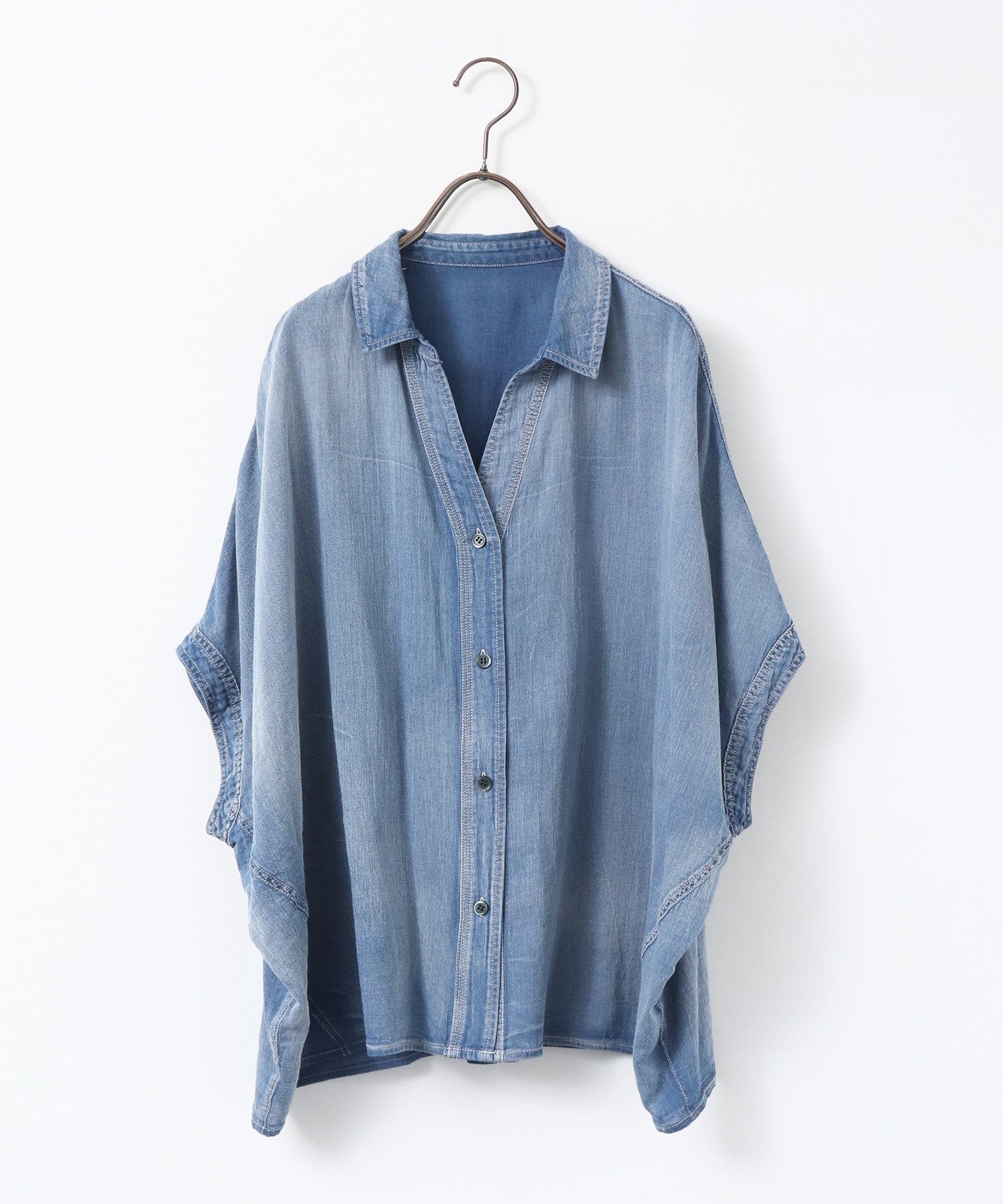 [PRE-ORDER]SHEER DENIM SHORT-SLEEVE SKIPPER SHIRT
