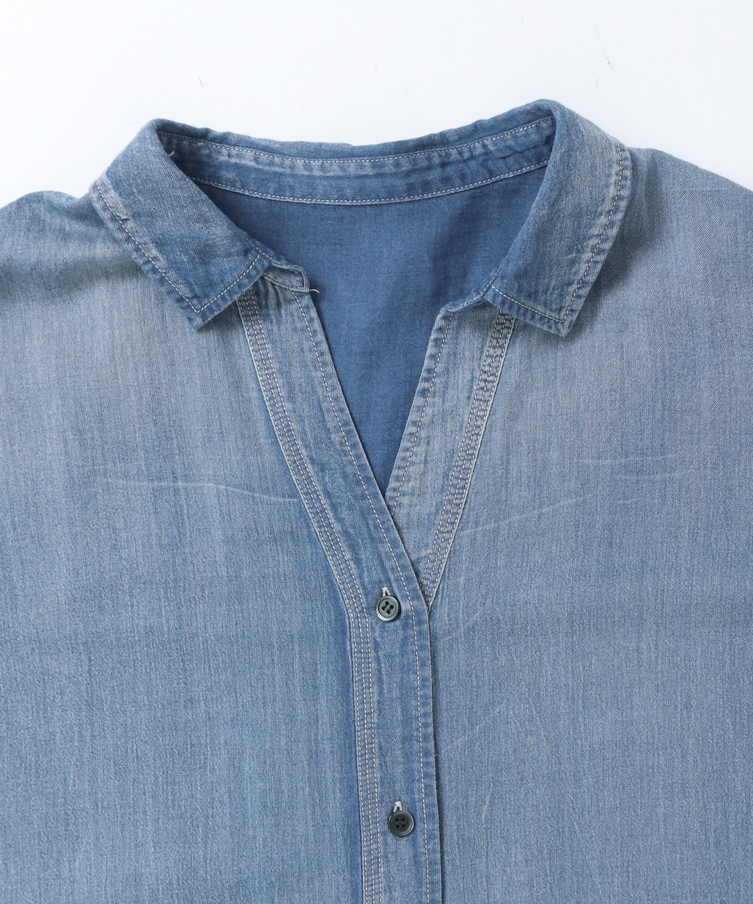 [PRE-ORDER]SHEER DENIM SHORT-SLEEVE SKIPPER SHIRT