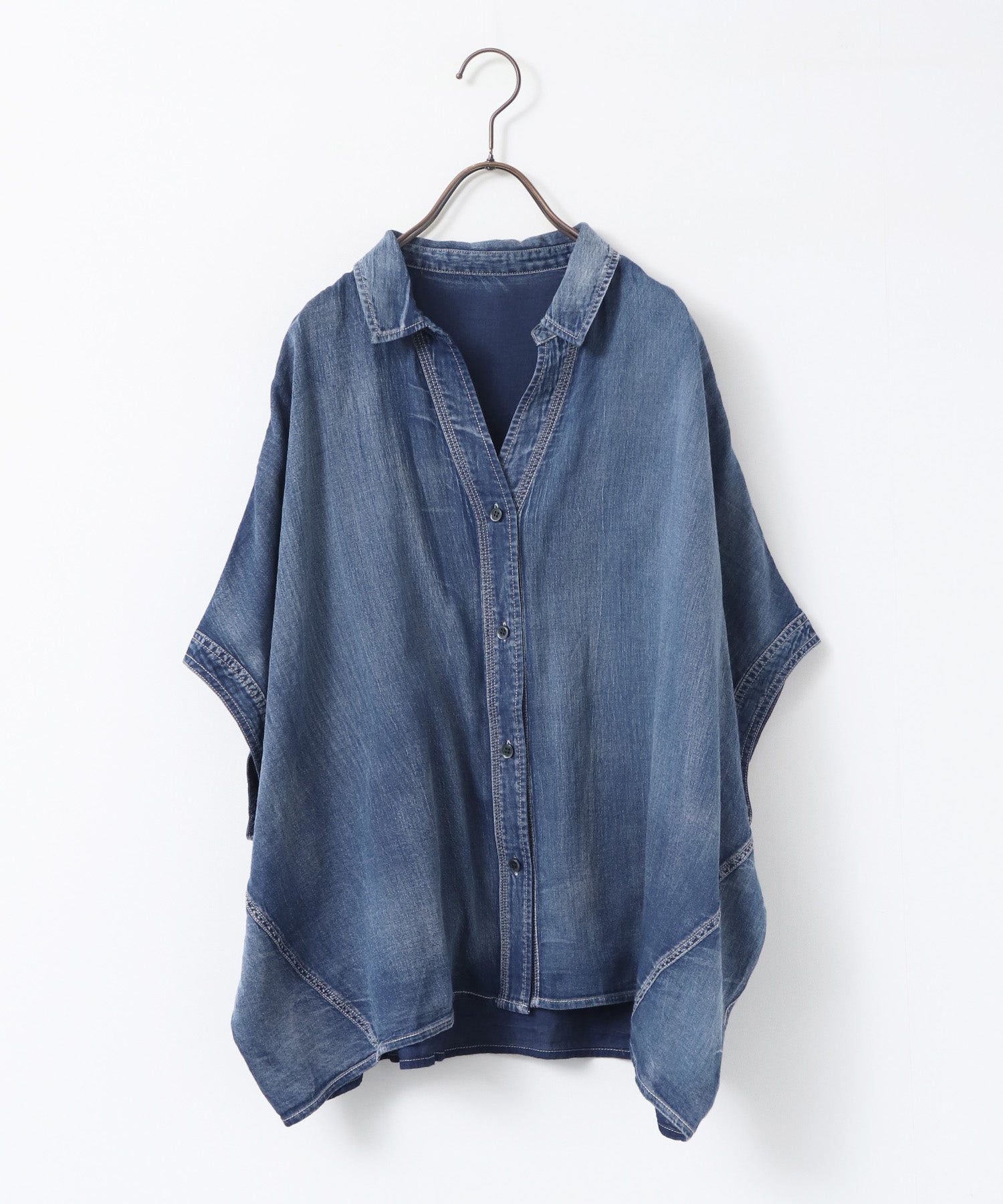 [PRE-ORDER]SHEER DENIM SHORT-SLEEVE SKIPPER SHIRT
