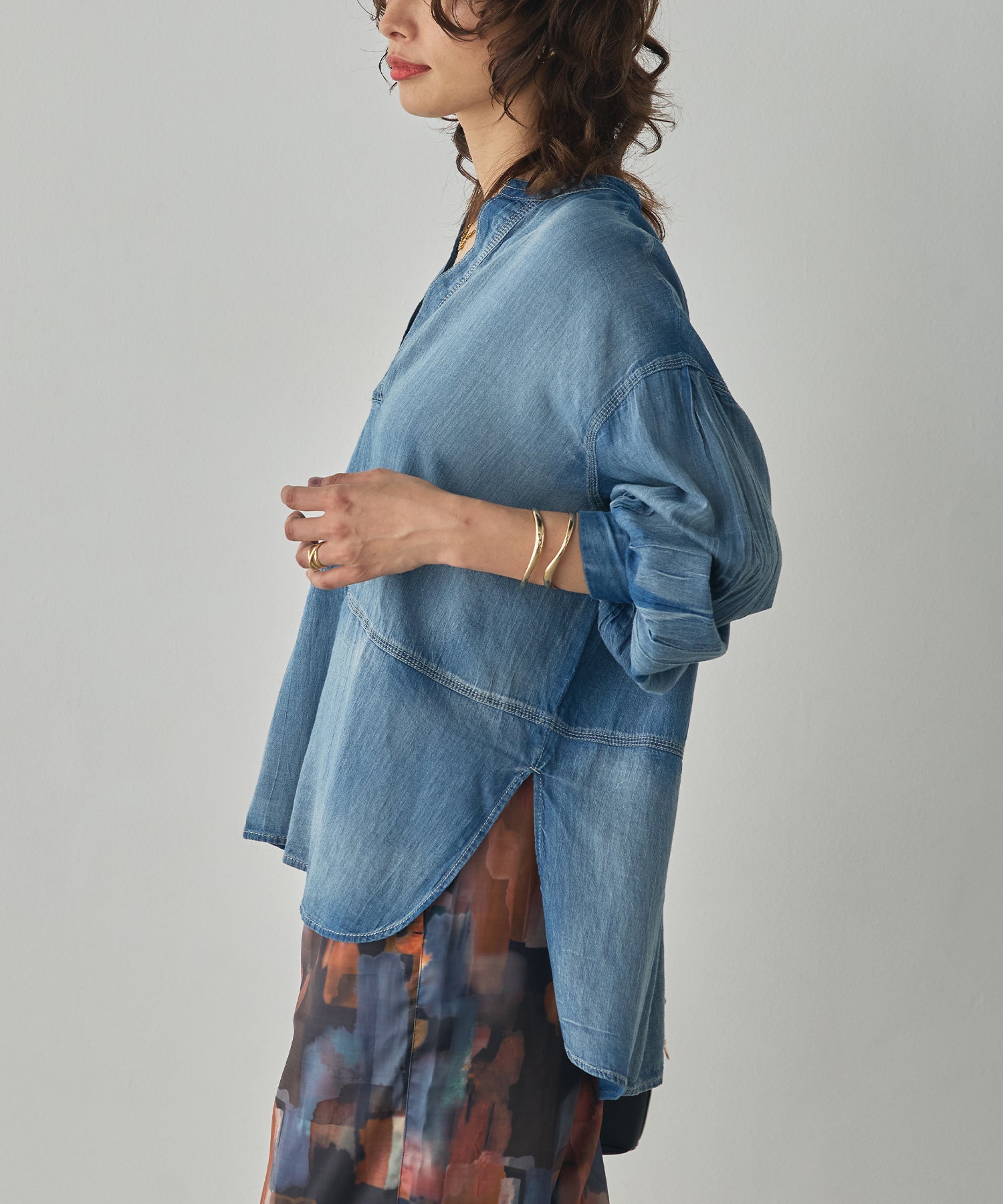 SHEER DENIM SKIPPER TOPS
