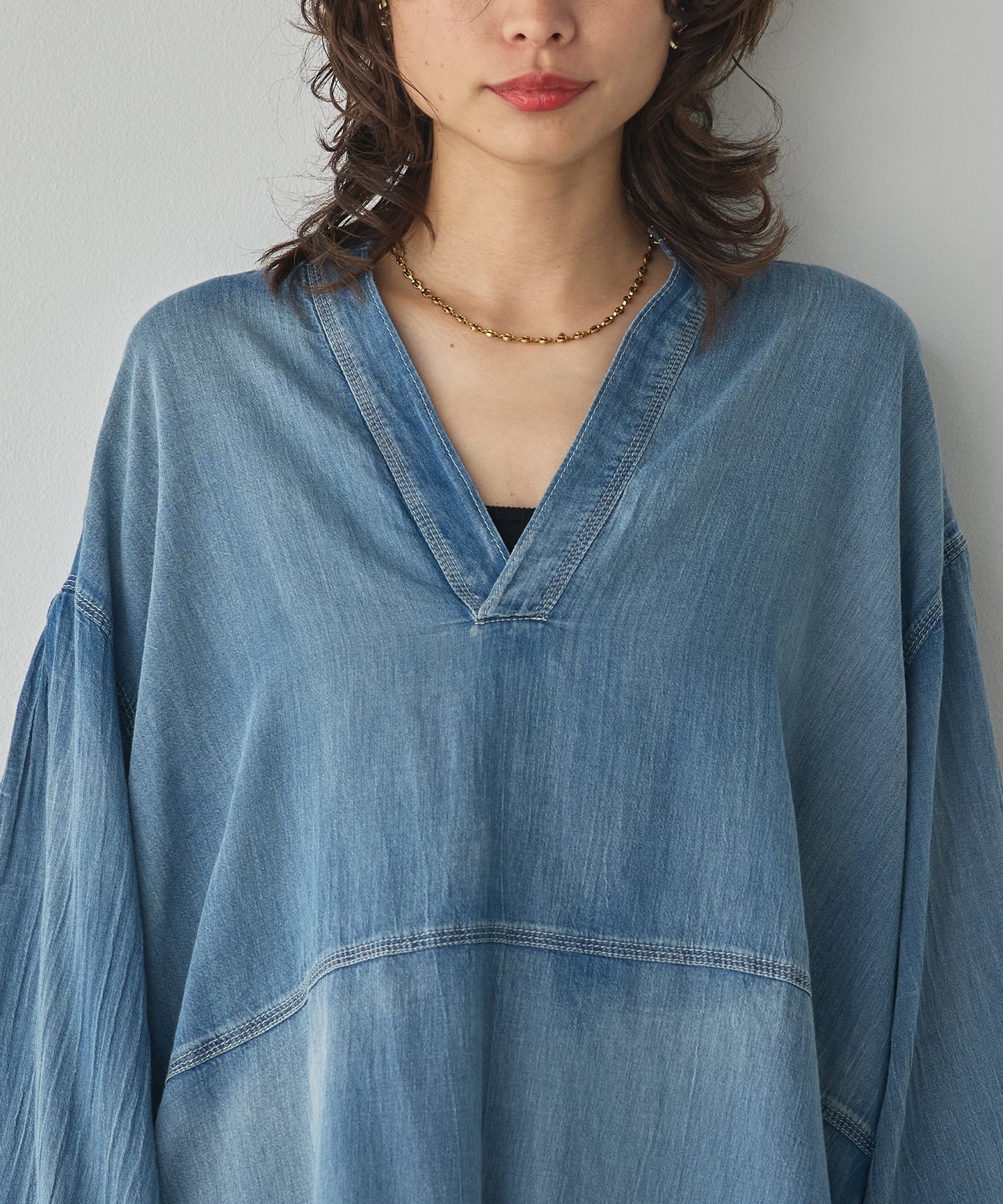 SHEER DENIM SKIPPER TOPS