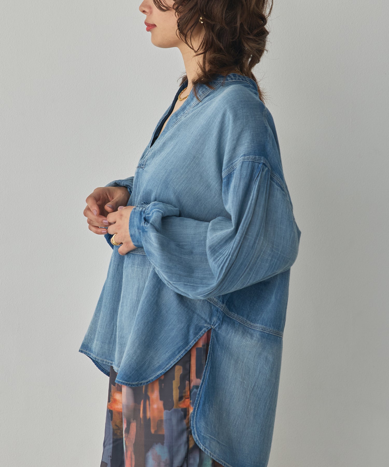 SHEER DENIM SKIPPER TOPS