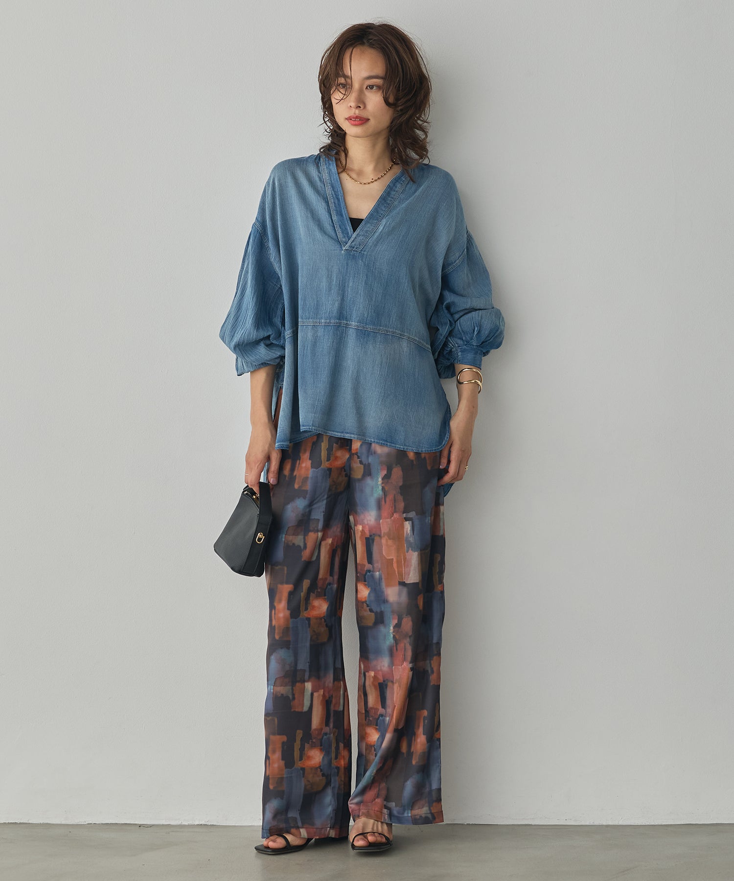 SHEER DENIM SKIPPER TOPS