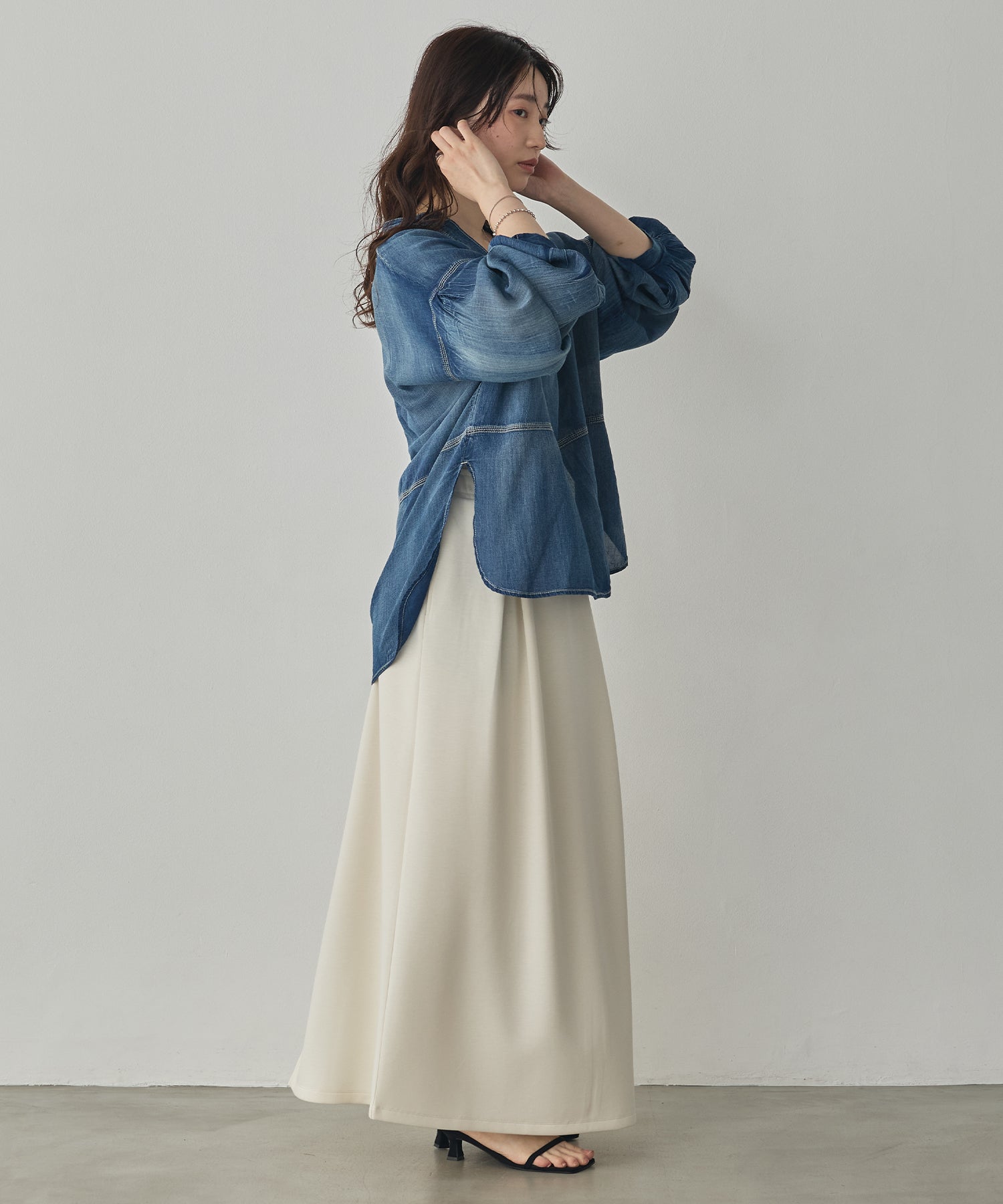 SHEER DENIM SKIPPER TOPS