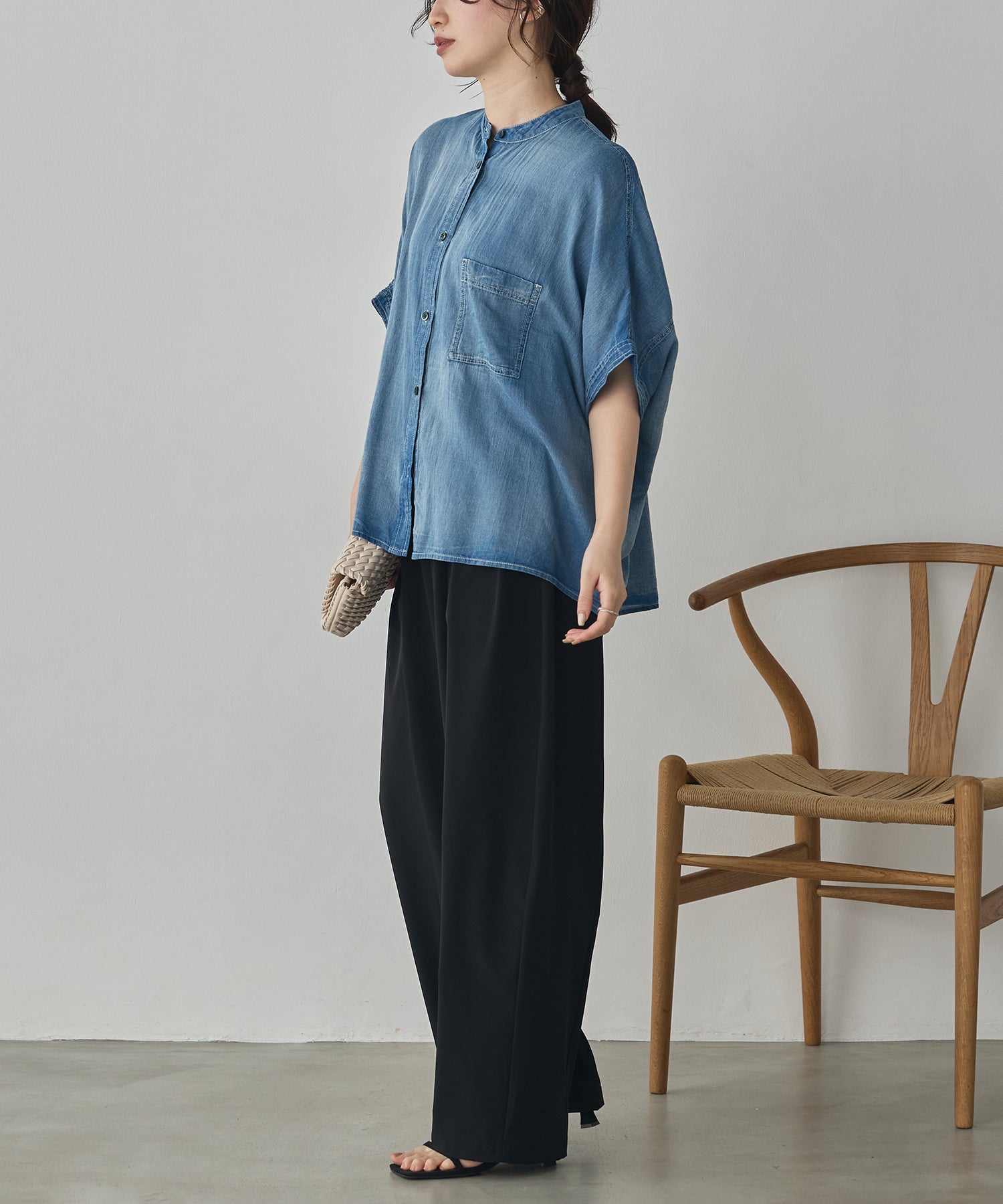 [PRE-ORDER]SHEER DENIM OVERSIZED SHORT-SLEEVE SHIRT