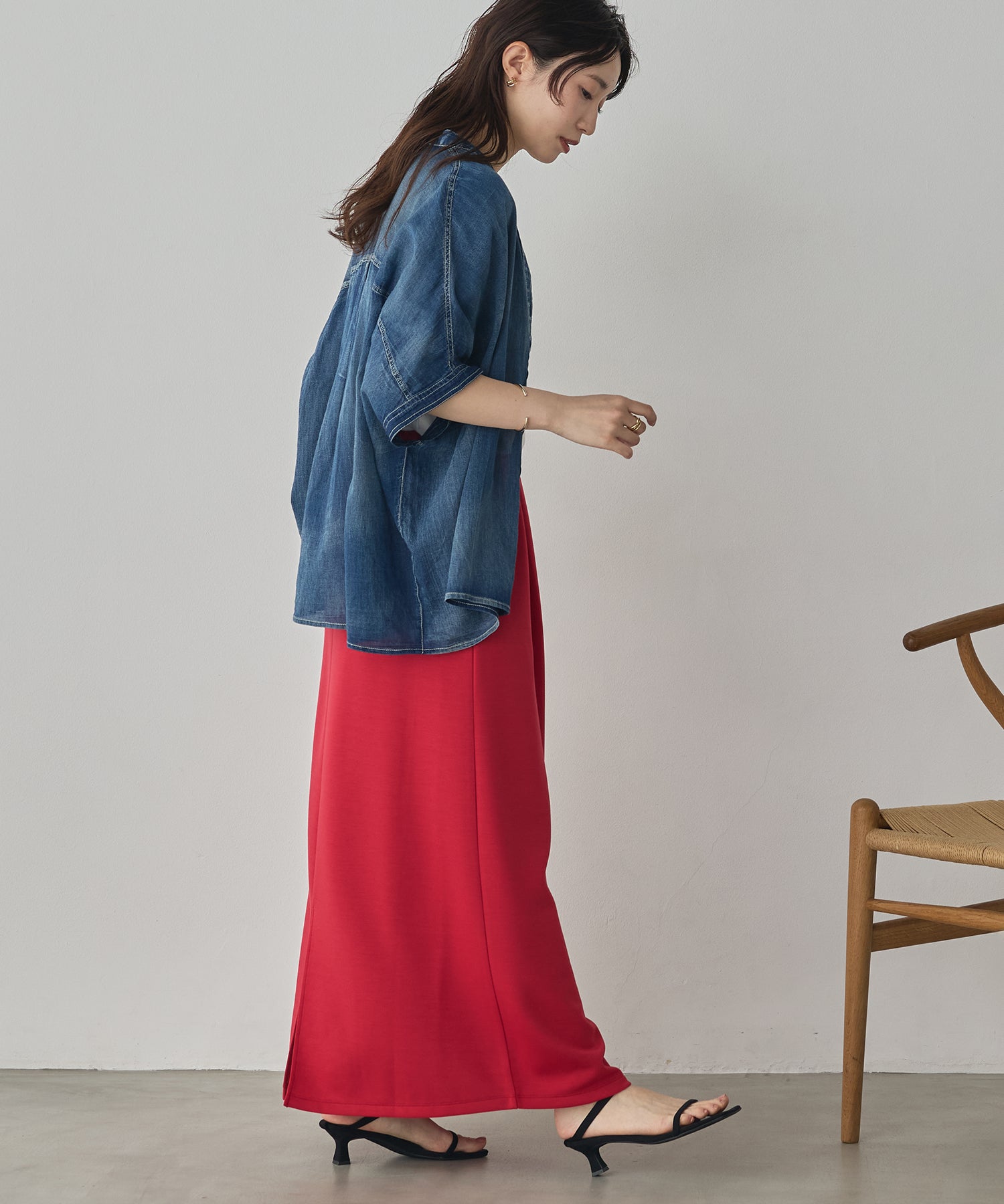 [PRE-ORDER]SHEER DENIM OVERSIZED SHORT-SLEEVE SHIRT