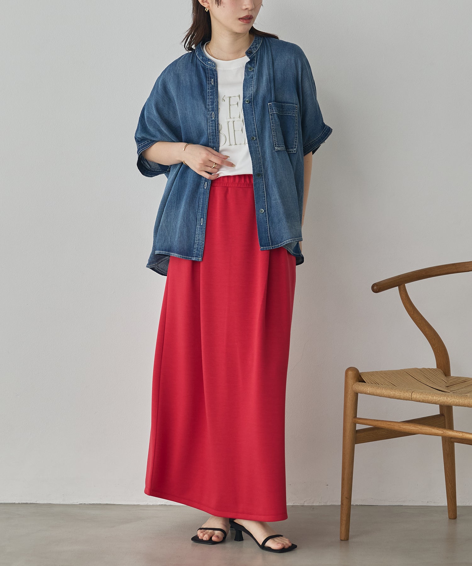 [PRE-ORDER]SHEER DENIM OVERSIZED SHORT-SLEEVE SHIRT