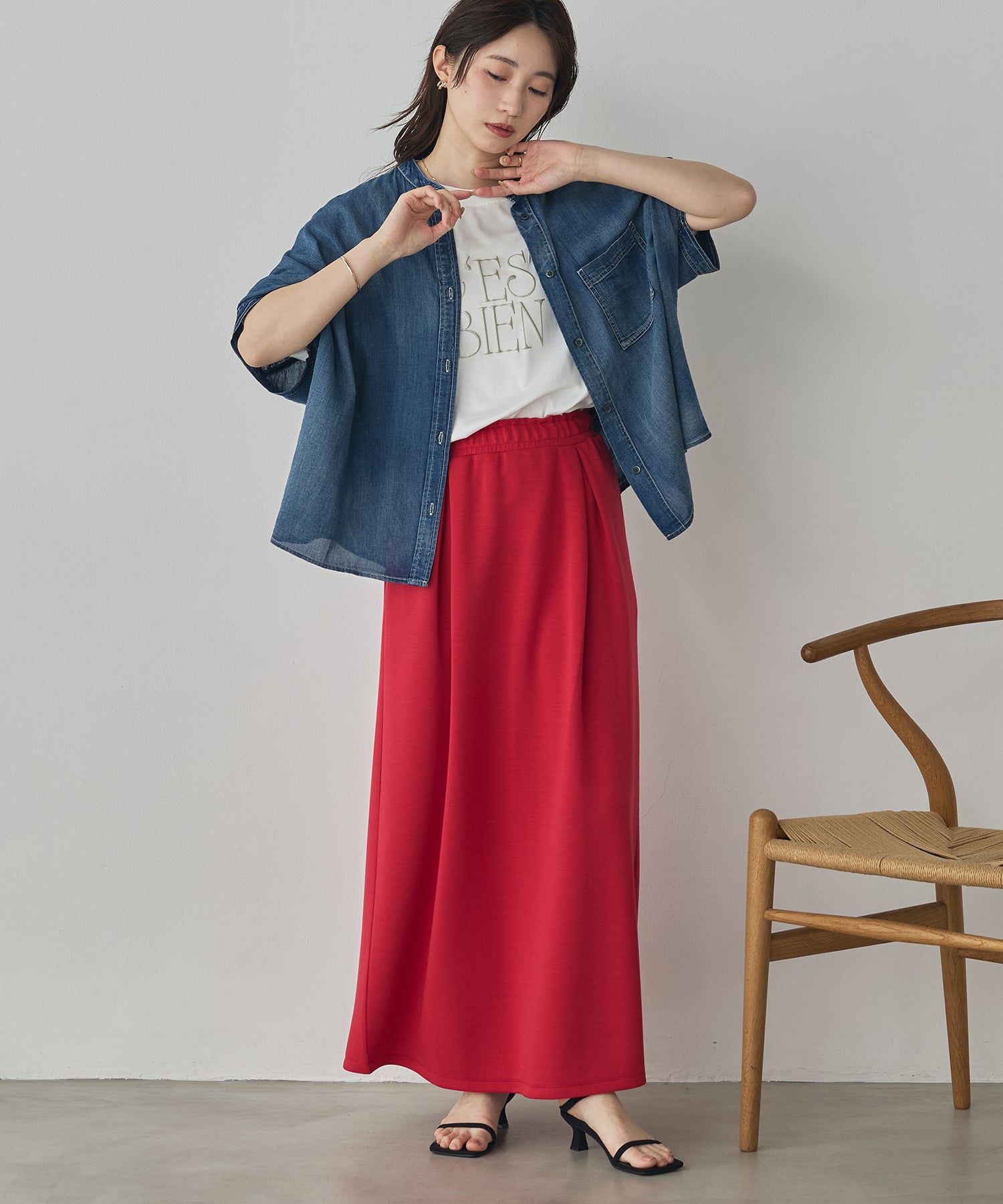 [PRE-ORDER]SHEER DENIM OVERSIZED SHORT-SLEEVE SHIRT
