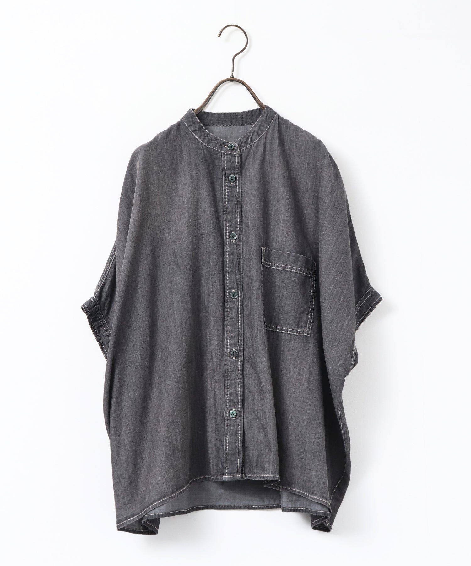 [PRE-ORDER]SHEER DENIM OVERSIZED SHORT-SLEEVE SHIRT