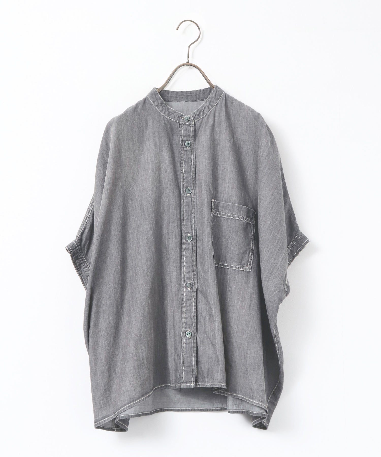 SHEER DENIM OVERSIZED SHORT-SLEEVE SHIRT