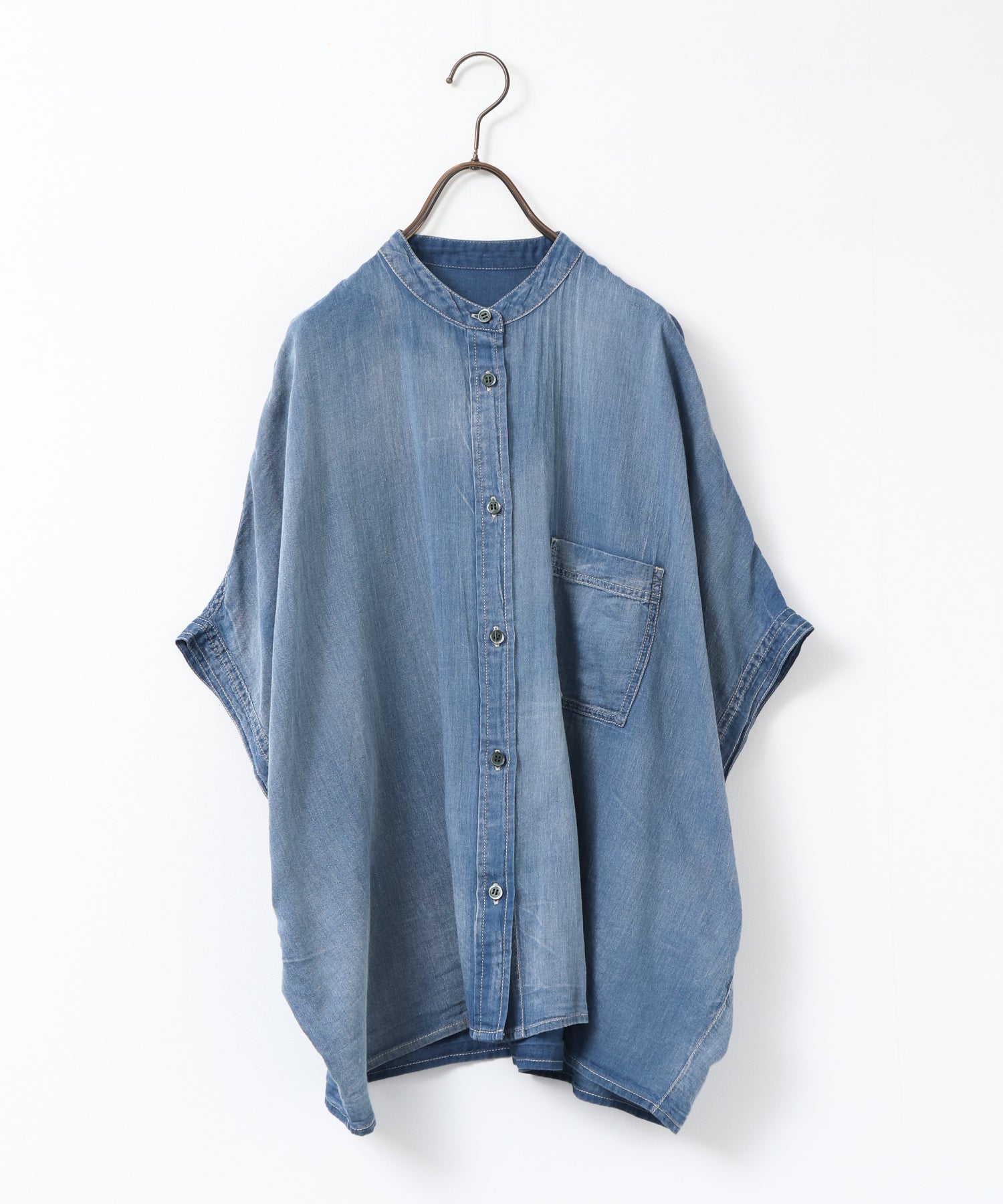 [PRE-ORDER]SHEER DENIM OVERSIZED SHORT-SLEEVE SHIRT