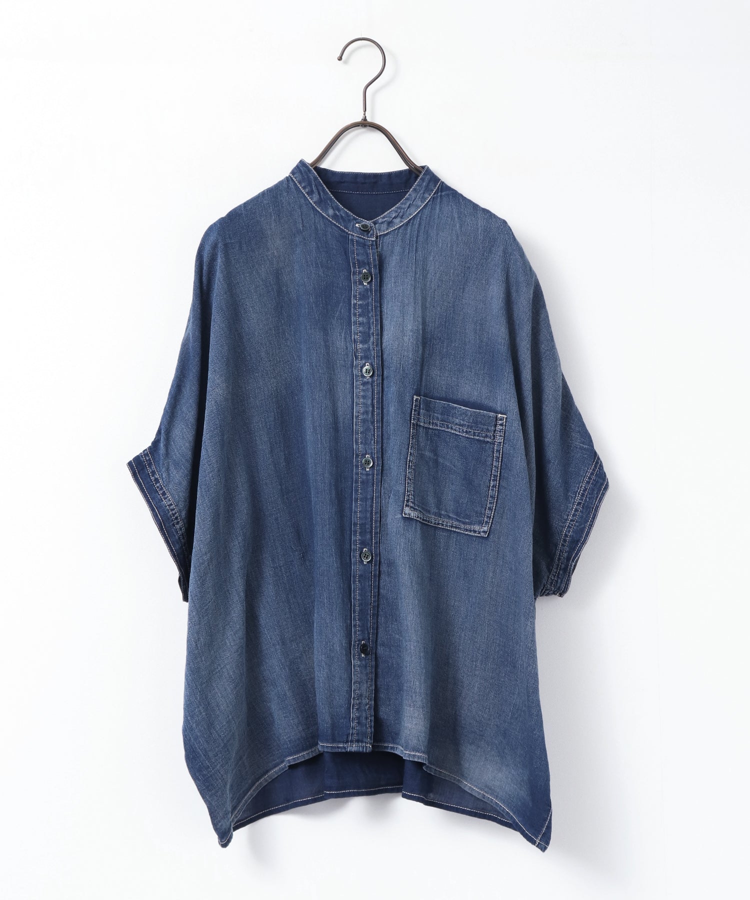 [PRE-ORDER]SHEER DENIM OVERSIZED SHORT-SLEEVE SHIRT