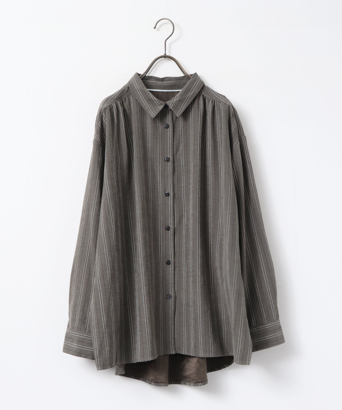 VINTAGE-STYLE PRINTED GATHERED SHIRT