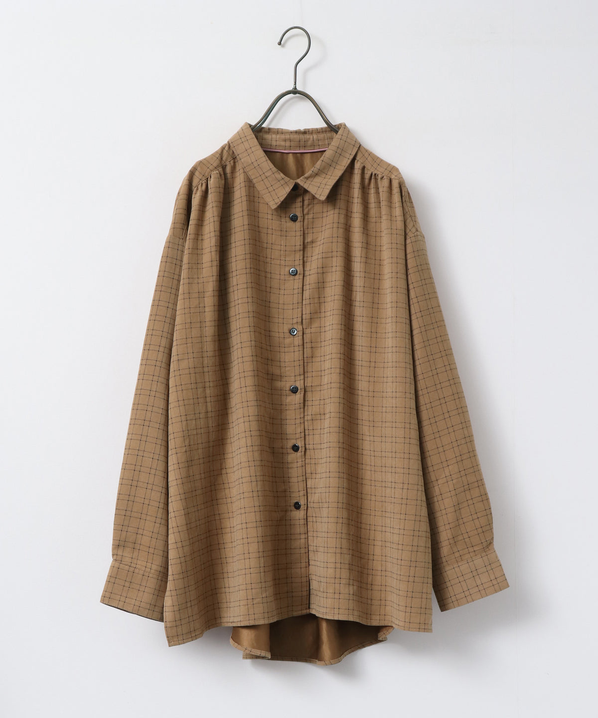 VINTAGE-STYLE PRINTED GATHERED SHIRT