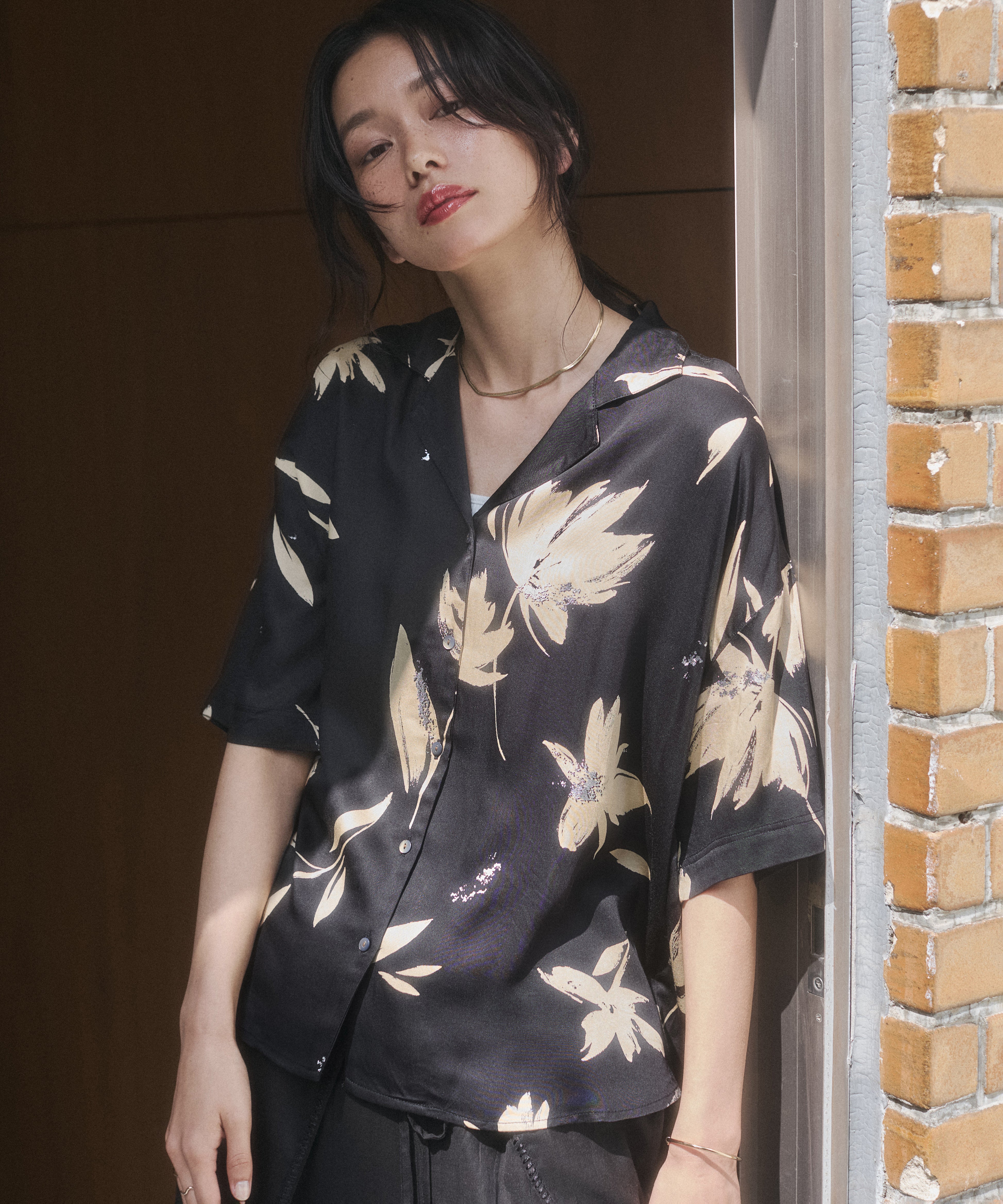 RAYON PATTERNED OPEN-NECK SHIRT
