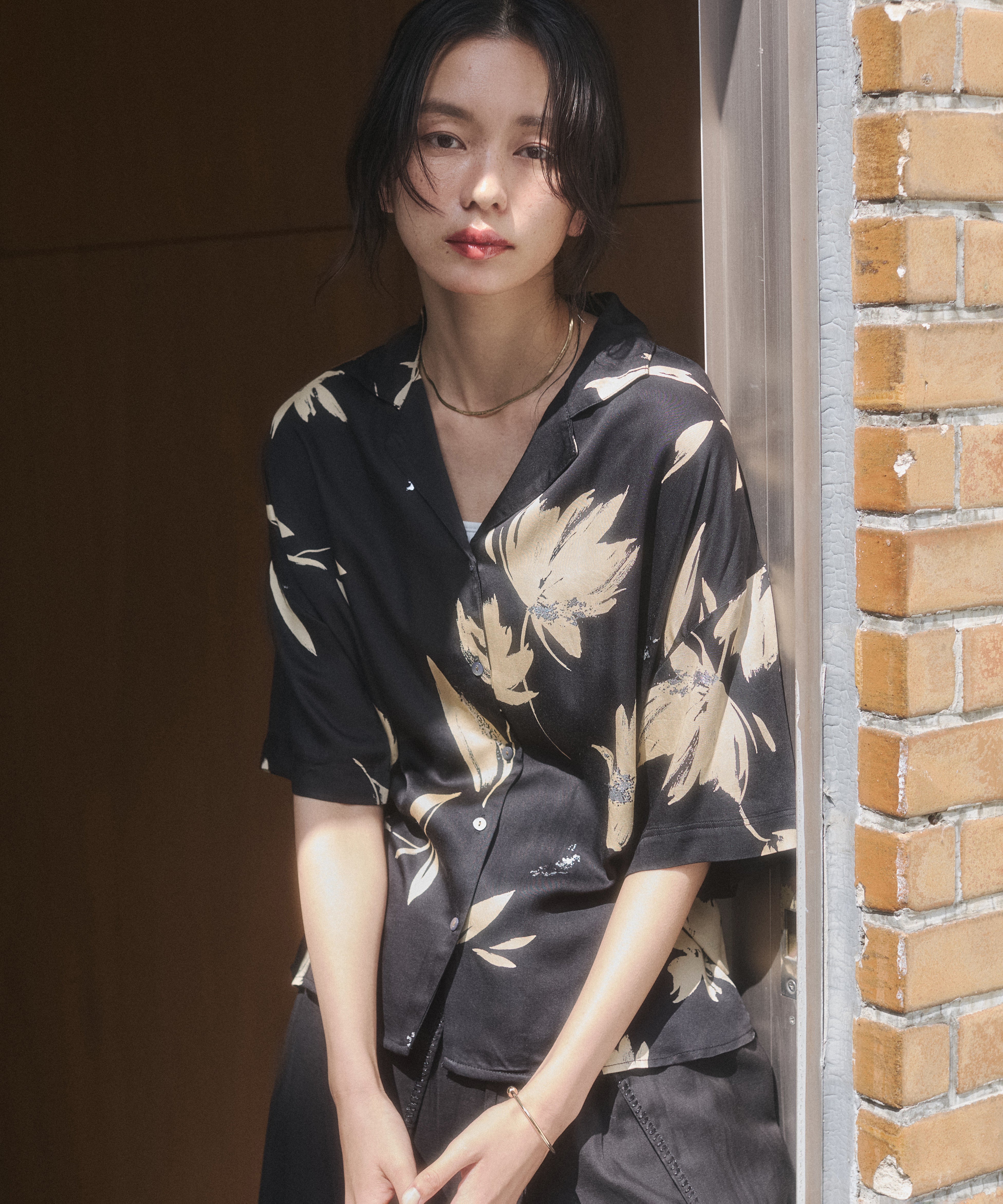 RAYON PATTERNED OPEN-NECK SHIRT
