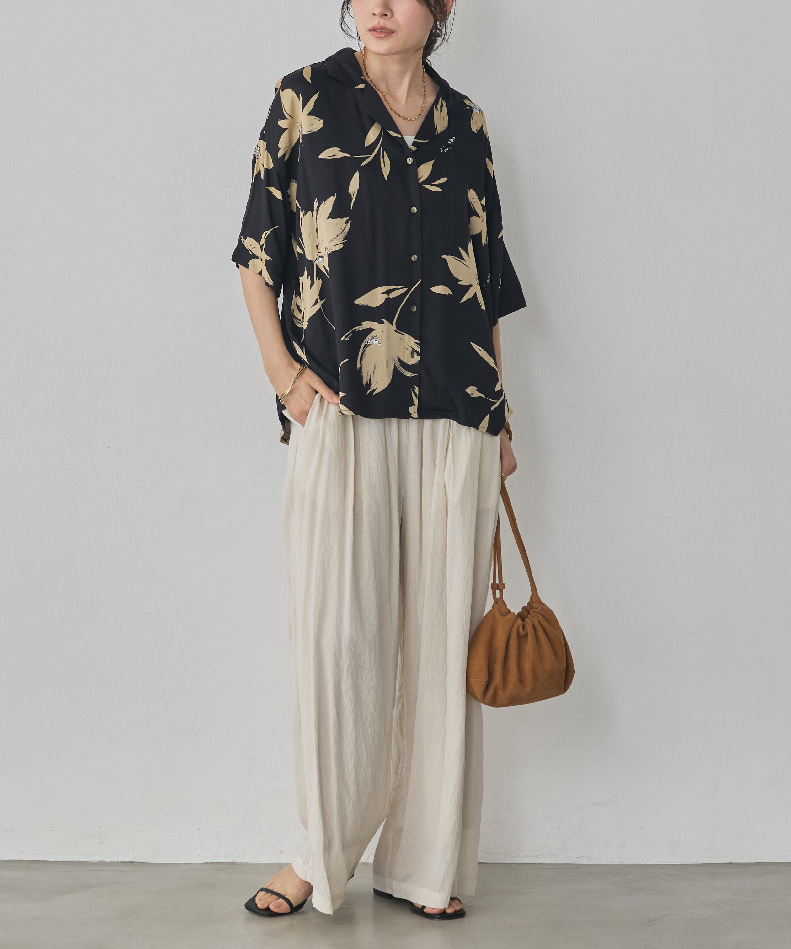 RAYON PATTERNED OPEN-NECK SHIRT