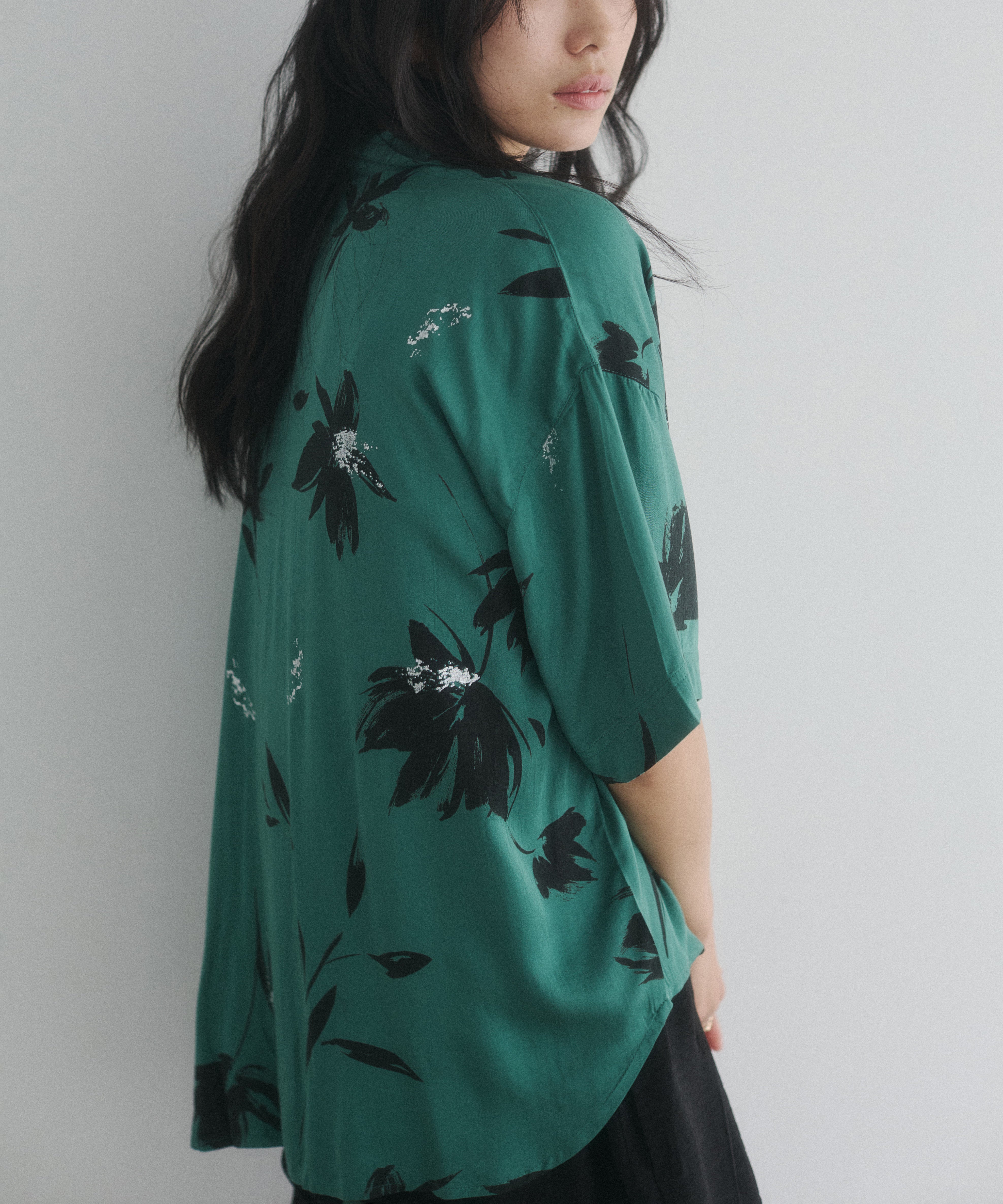 RAYON PATTERNED OPEN-NECK SHIRT