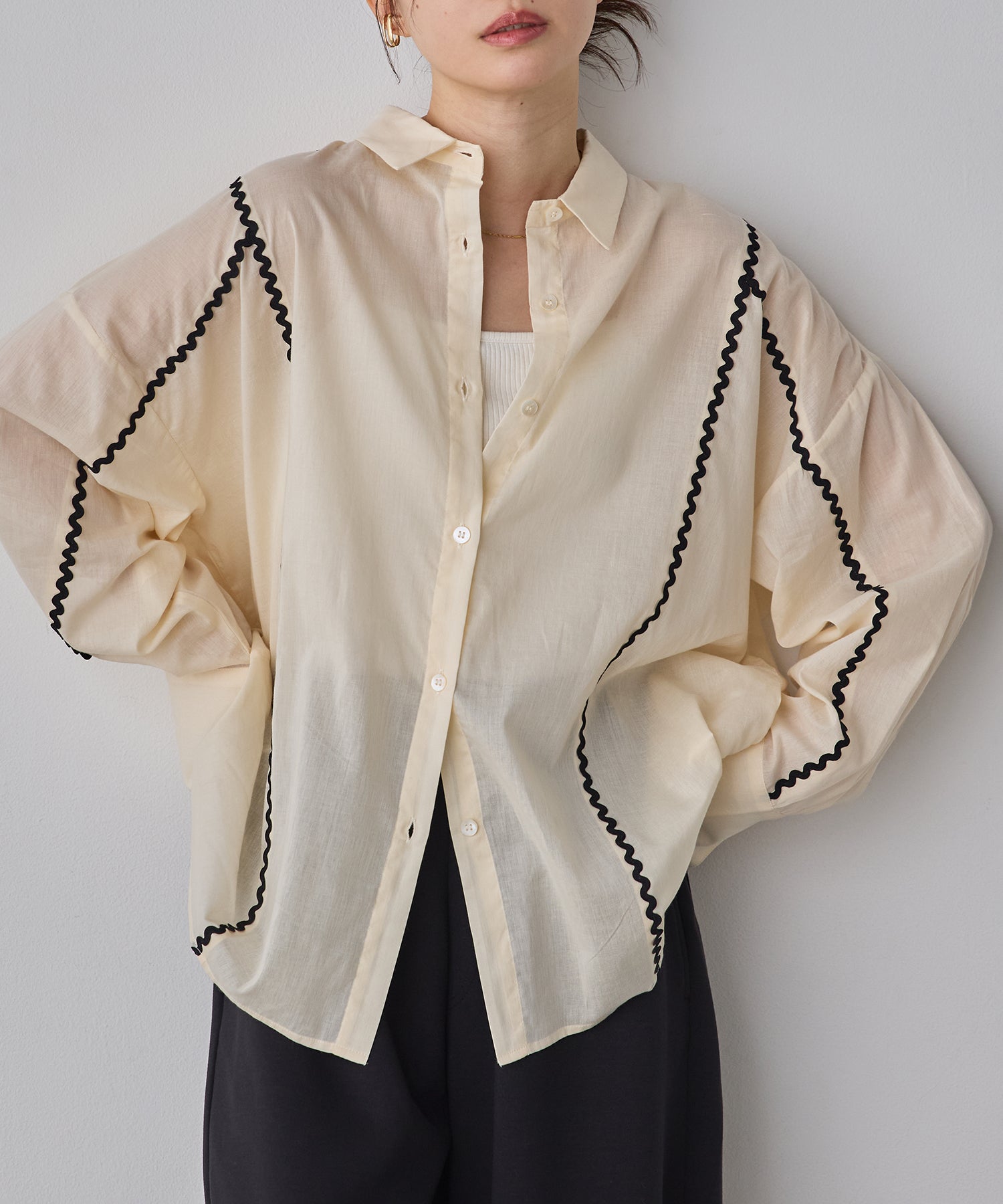 コットンボイル 配色ラインシャツ