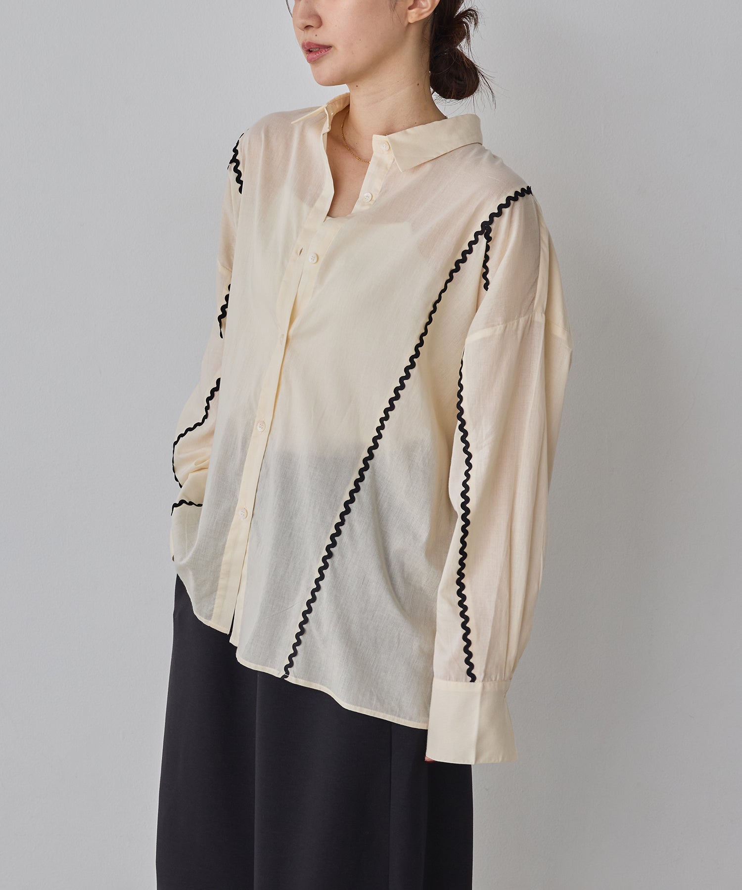 コットンボイル 配色ラインシャツ