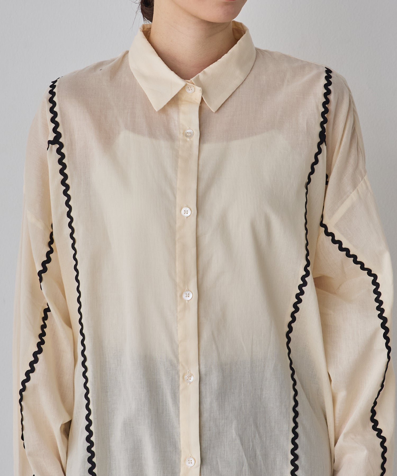 コットンボイル 配色ラインシャツ